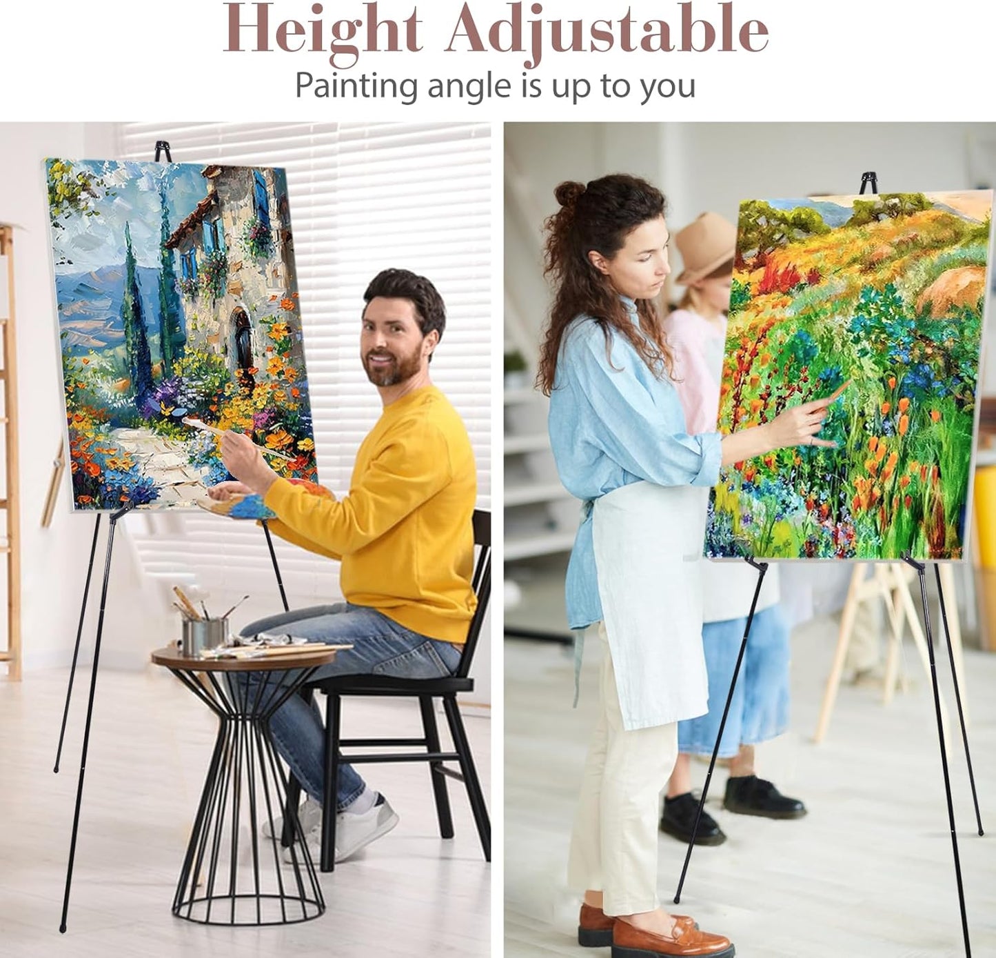 AZEAM 10 Pack 63" Easel Stand for Sign, Portable Easel for Painting, Foldable Black Metal Easel Display Stand Poster Holder Adjustable Sign Stand for Display Wedding Arts Poster