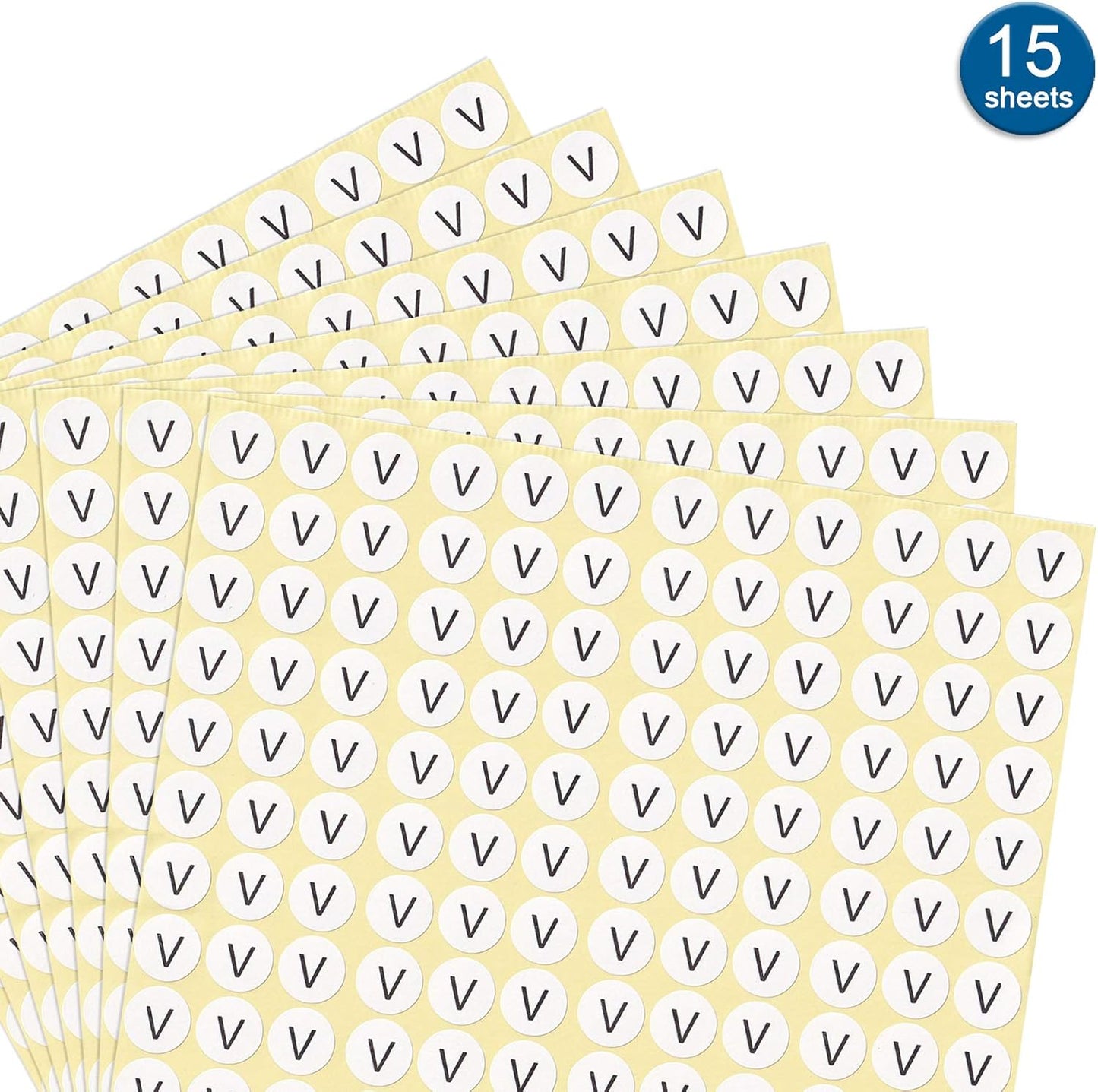 dealzEpic - Alphabet Stickers of The Letter V - Small Round Paper Self-Adhesive Peel and Stick Letter Labels - Set of 15 Sheets