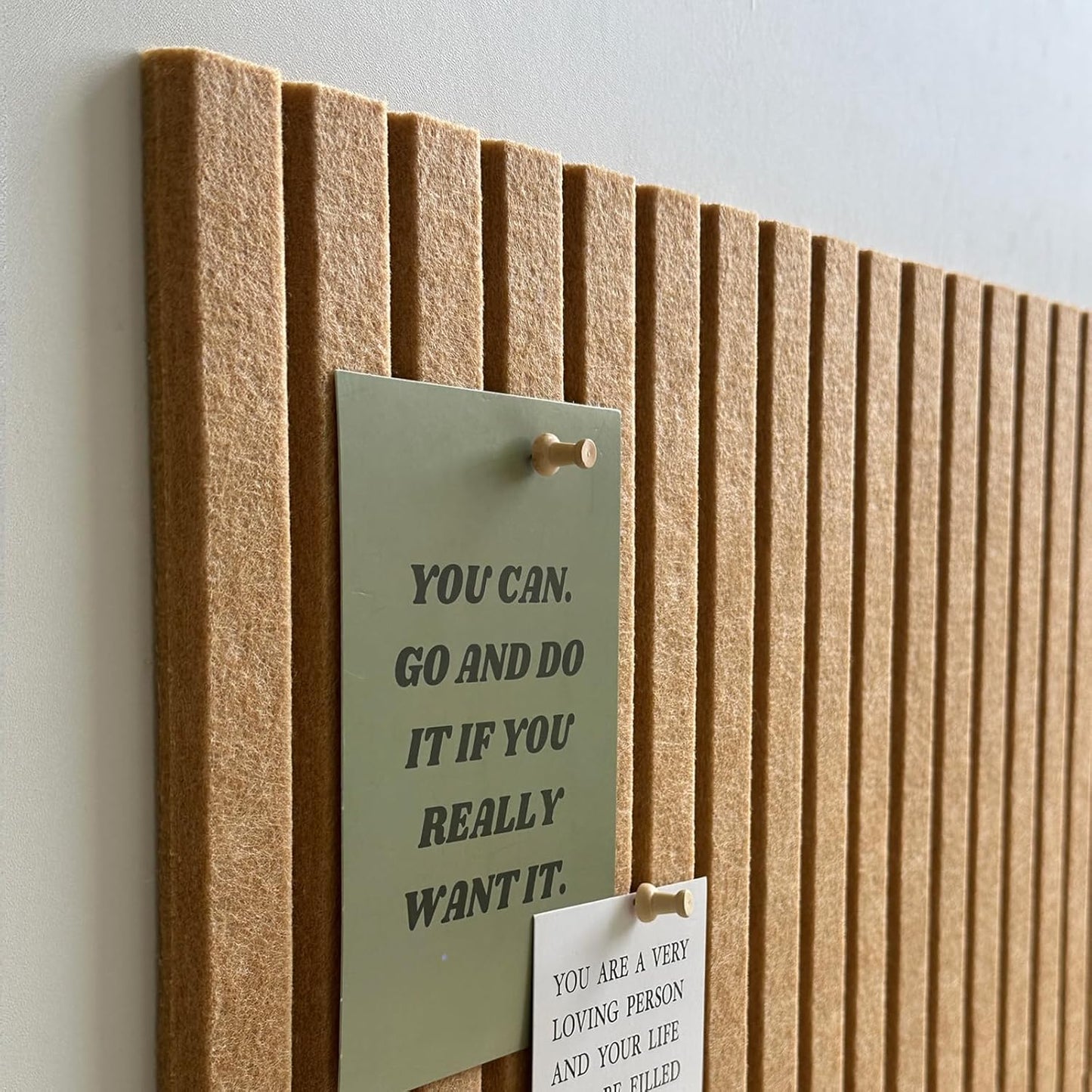 Large Cork Board for Office, 8 Pack Felt Wall Tiles with Slat Wall Paneling and Safe Removable Adhesive Tabs, Felt Bulletin Board Pin Board Cork Boards for Walls (Almond)