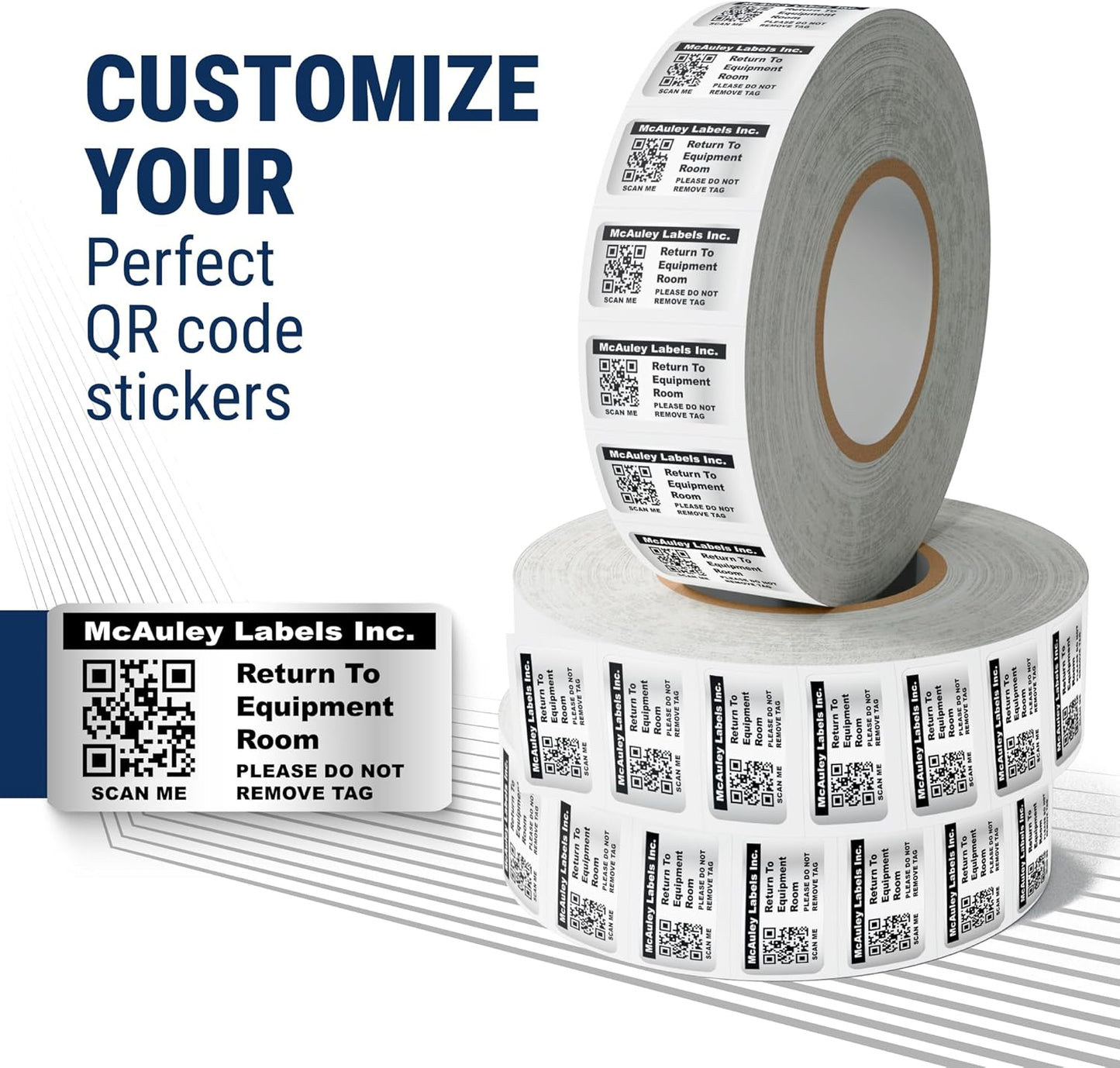 McAuley Labels Custom QR Code Stickers - Numbered, Permanent, Adhesive Asset Tags for Equipment - Heavy Duty Metalized Polyester - 1.5x0.75 Inches