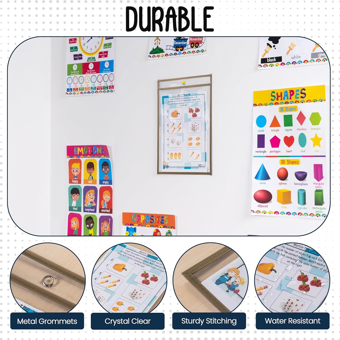 Essex Wares - 6 Pack, Tan, Durable Water-Resistant Dry Erase Pocket Document Protectors, 10" Wide x 13.5" Tall - Dry Erase Clear Plastic Sleeves - Reusable & Easy Erase Plastic Invoice Holders