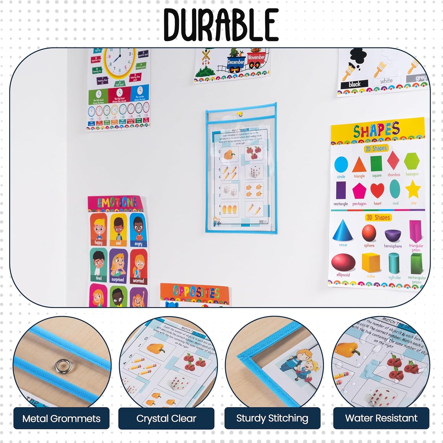 Essex Wares - 6 Pack, Light Blue, Water-Resistant Dry Erase Pocket Document Protectors, 10" Wide x 13.5" Tall - Dry Erase Clear Plastic Sleeves - Reusable & Easy Erase Plastic Invoice Holders