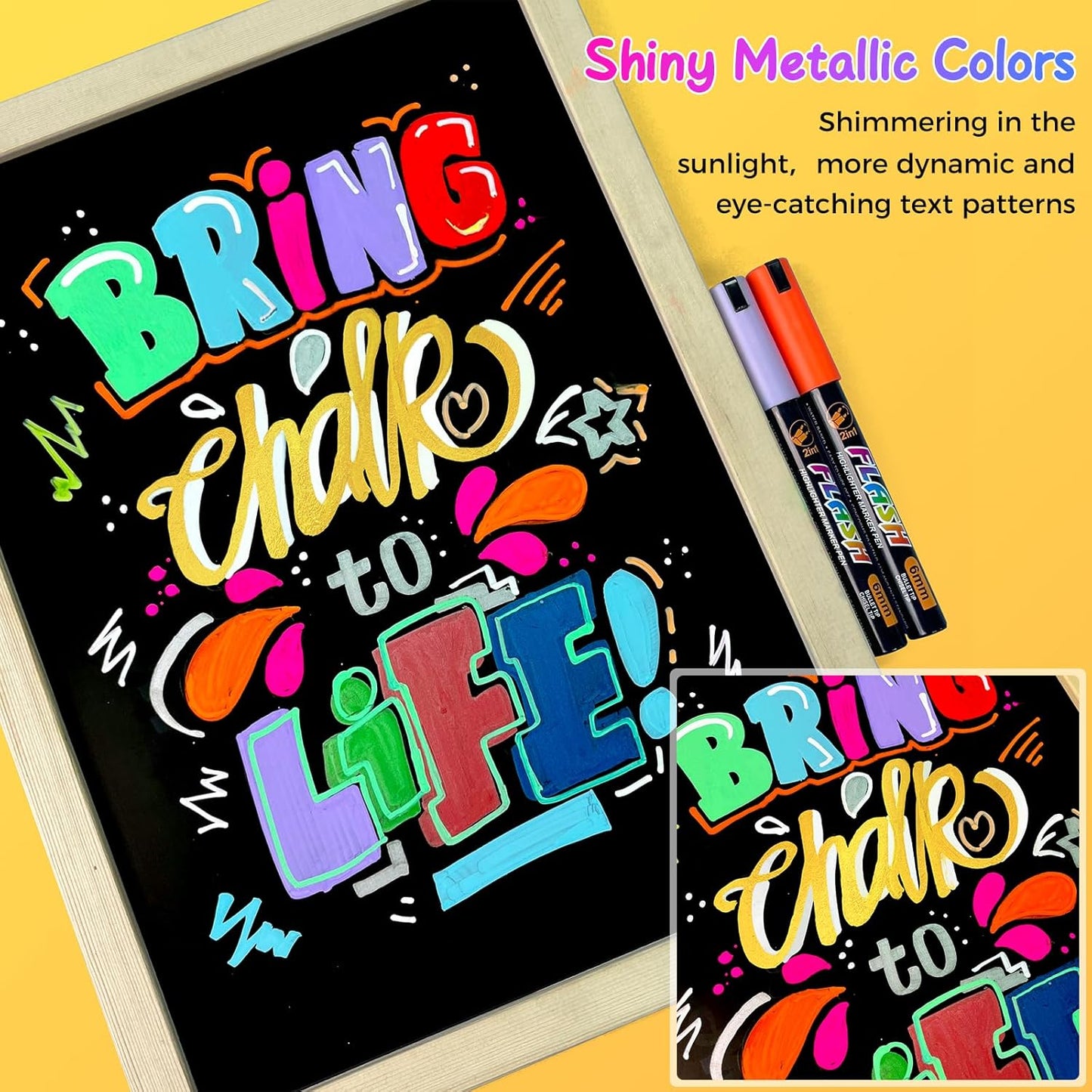 SFAIH 24 Vibrant liquid chalk markers [1s Wet Wipe] - No Residue, 4.5-6mm chalk markers for blackboard, Calendar, Car Window, Glass, Non-Toxic, Zero Dust, With Highlighter Marker