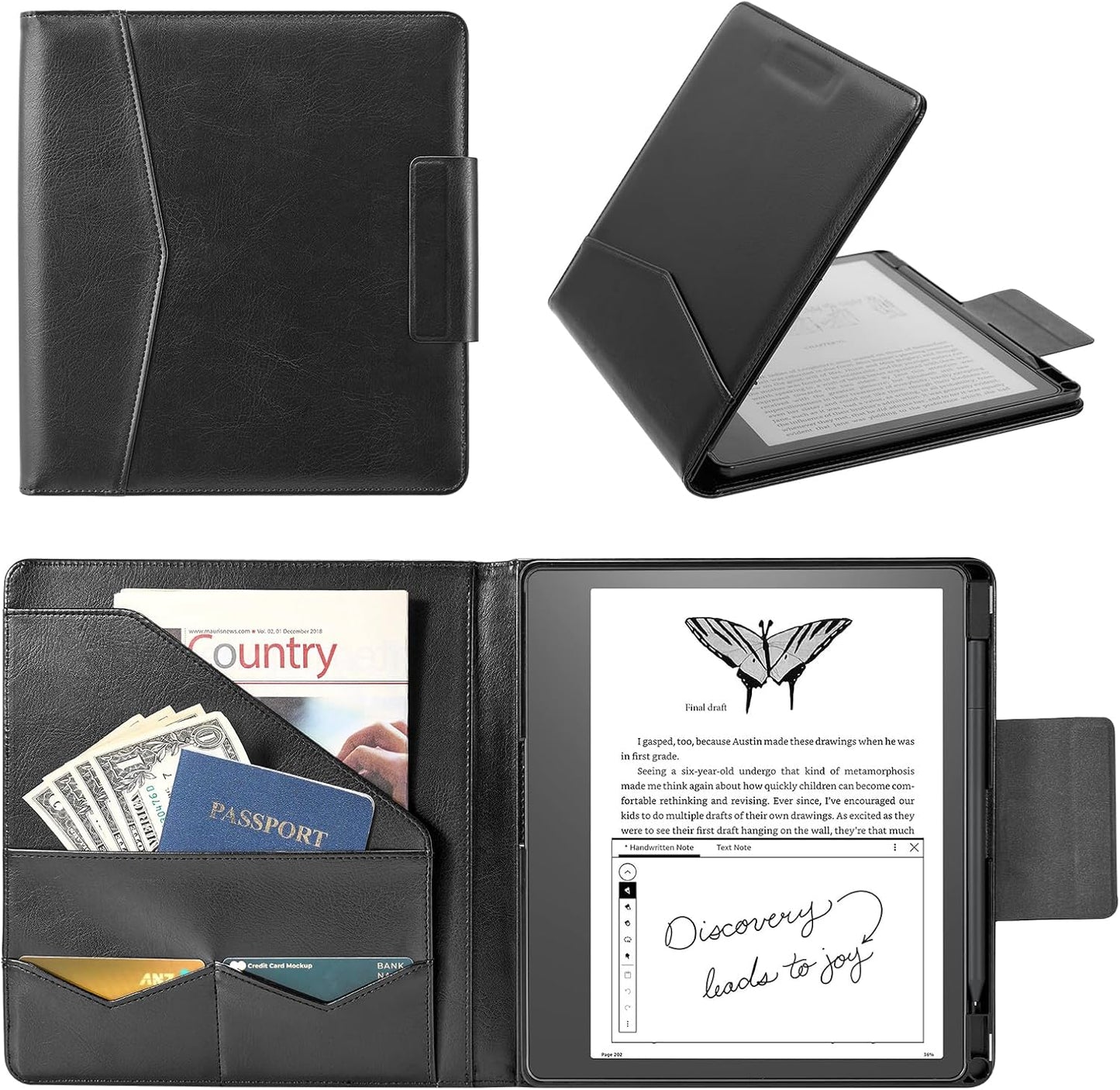 CoBak Premium PU Leather Case for Kindle Scribe 10.2", TouchPad D10, Boox Note Air 5, Folio Cover with Pen Holder, Auto Sleep/Wake, Card Slots & File Folders for Business, Not for Remarkable