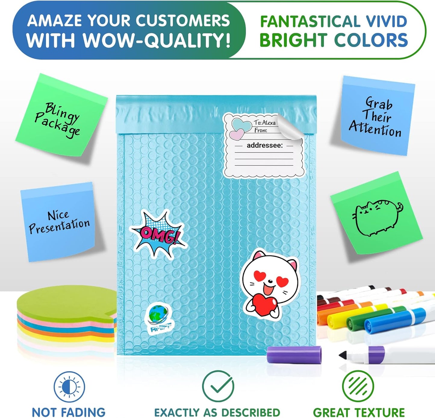 Light Blue Poly Bubble Mailers Self Seal, 5 x 9 Inch. Pack of 25 Bubble Packaging Envelopes for Shipping. Durable Padded Envelopes Waterproof. Self Seal Padded Mailers. Shipping Packages