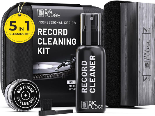 BIG FUDGE Professional Series Vinyl Record Cleaner Kit - Vinyl Record Cleaning Kit Includes Vinyl Record Brush Cleaning Fluid, Stylus Gel, Brush for Velvet, Padded Storage Case