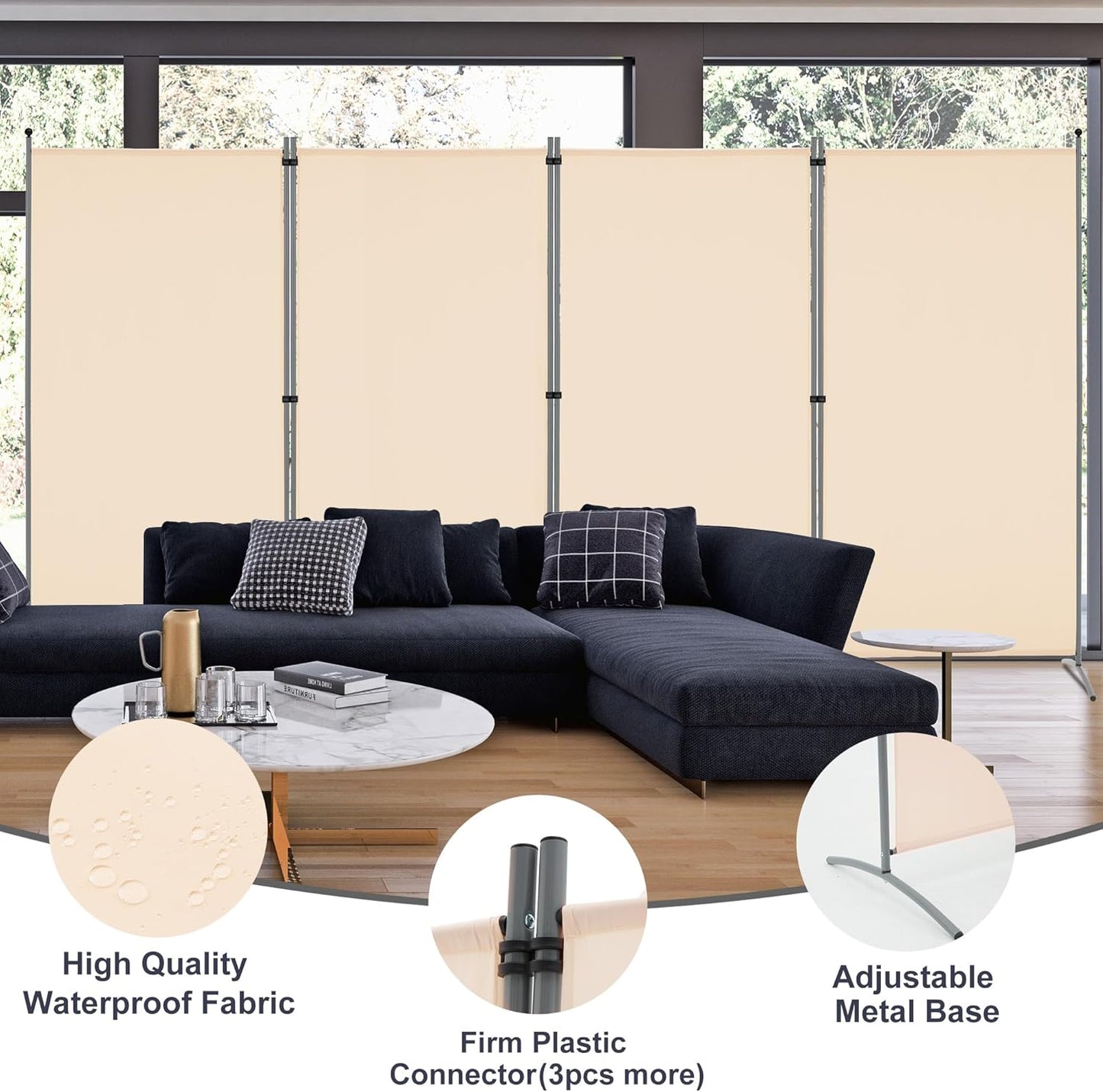 Spurgehom 4 Panel Room Divider Folding Privacy Screen, Freestanding Fabric Partition Portable Room Partition Wall Dividers for Home Office Room Restaurant, 136" W X 72" H (Beige)