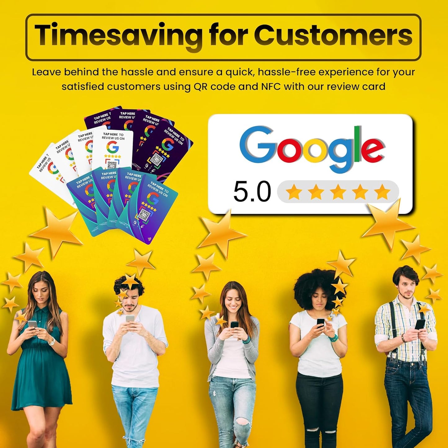 NFC Business Google Review Tap Card, Contactless, Enhances SEO, Saves Time, User-Friendly, Reusable, Boosts Online Presence & Encourages Business Feedback (Blue, 3-Pack Google Cards)