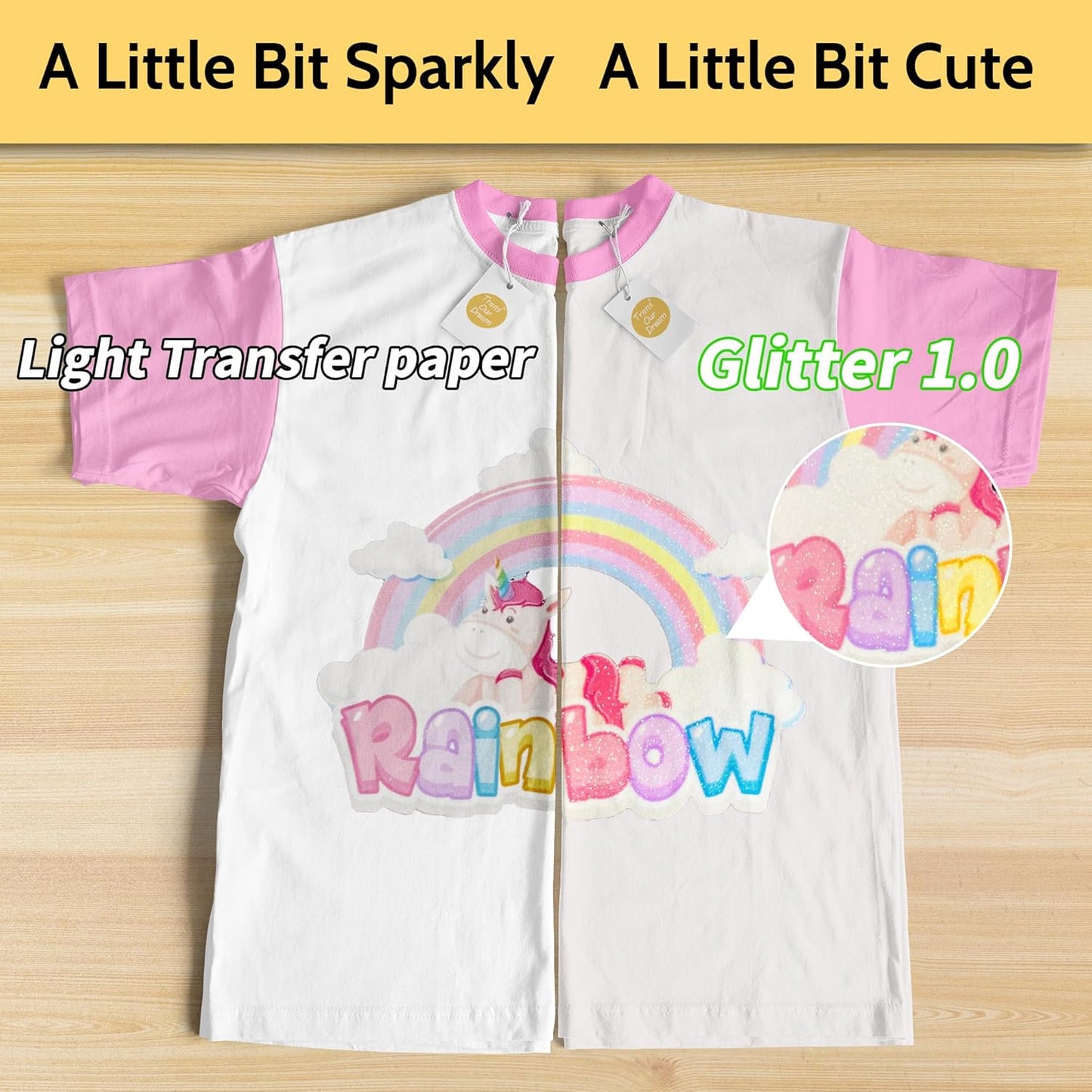 TransOurDream Heat Transfer Paper for Dark T Shirts (Glitter, 20 Sheets, 8.5x11") Iron on Transfers Paper for Dark Fabric Printable Heat Transfer Vinyl for Inkjet Printer