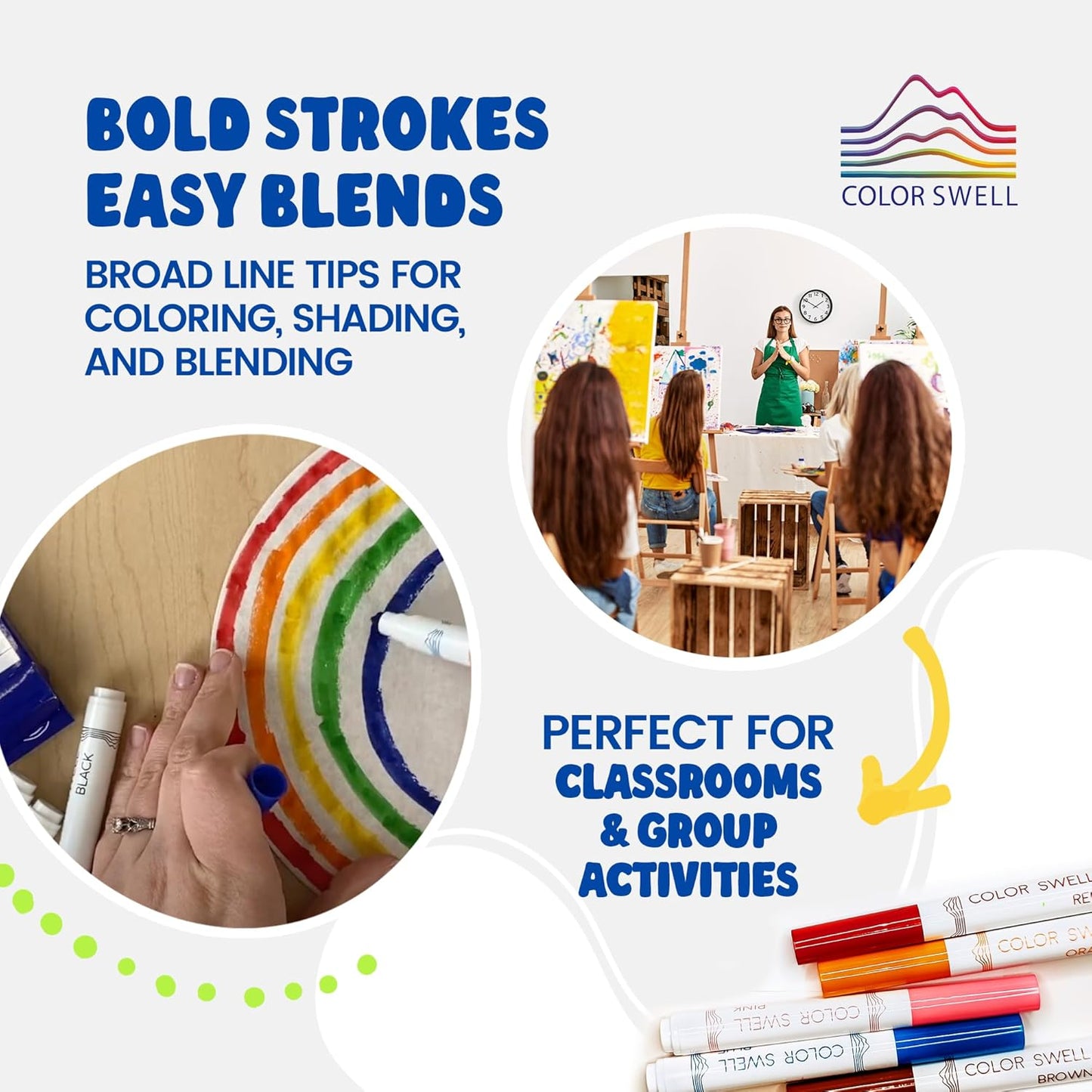 Color Swell Washable Markers Bulk 4 Pack of 8 Vibrant Colors Each for Kids, Adults, Teachers, Parties, and Families
