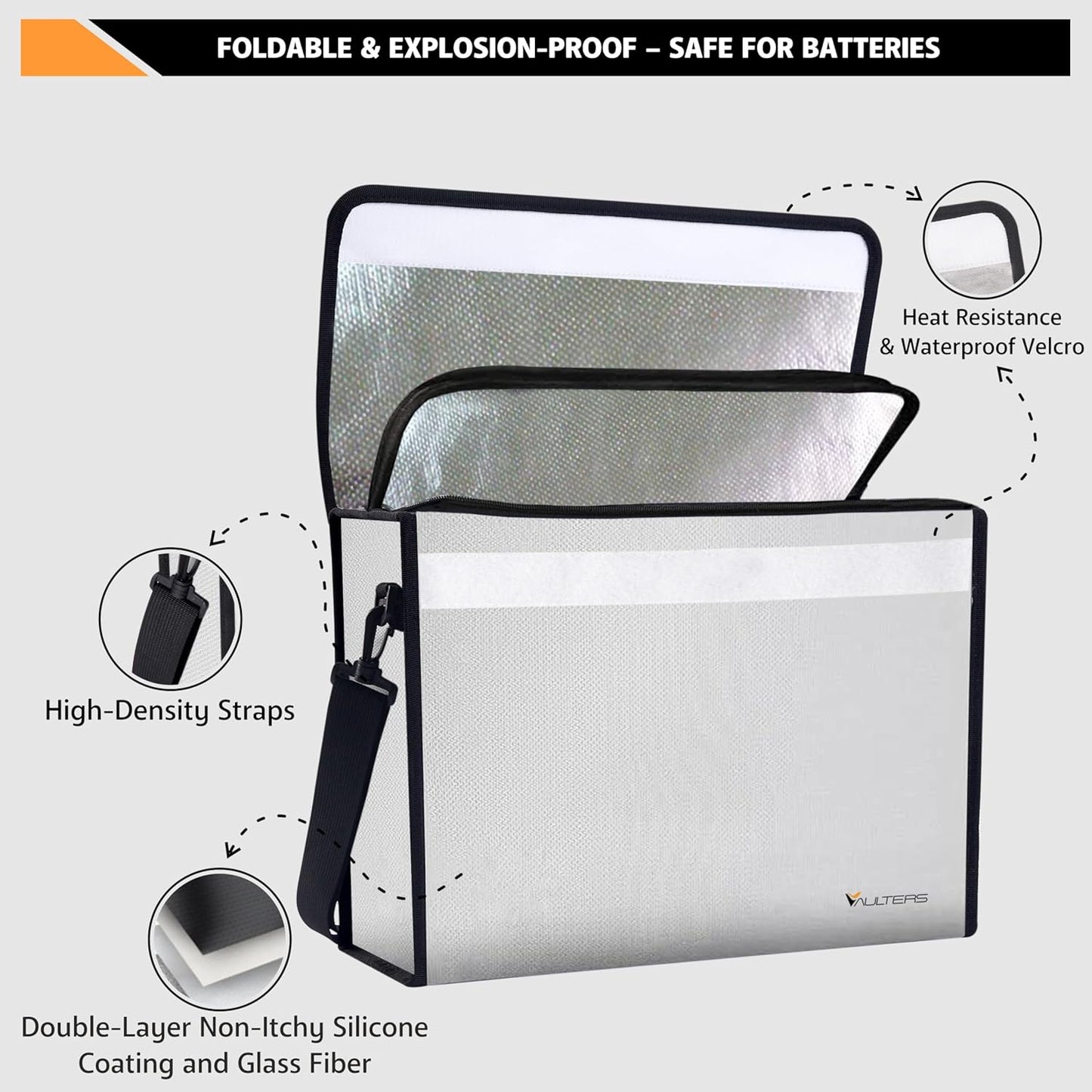 Fireproof Document Bag with Lockable Zipper - 2000°F Heat Resistant & Waterproof Bag with Reflective Strip, Shoulder Strap - Fireproof Money Box & Document Organizer for Home, Office, Travel