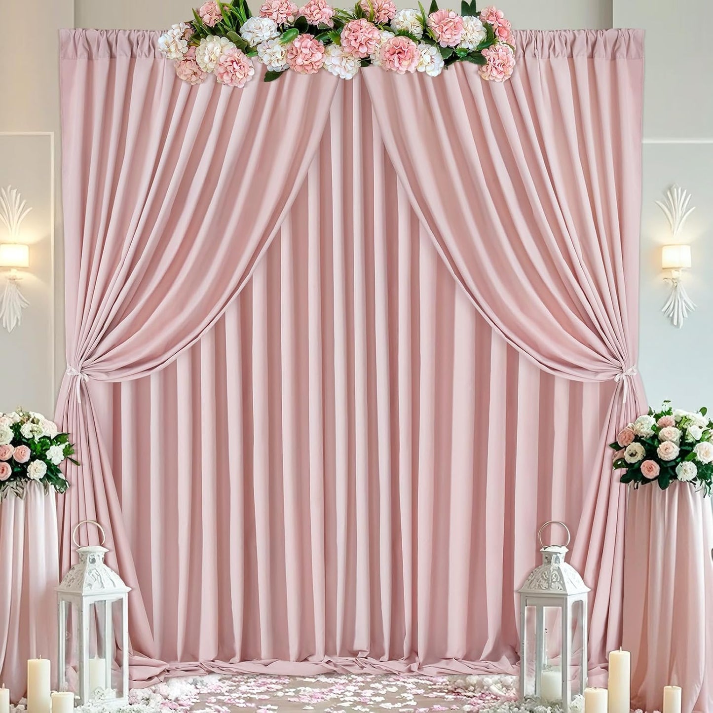 Dusty Rose Polyester Backdrop Curtains: 30ft x 10ft Photography Backdrop Drapes - for Baby Shower Birthday Party Decorations
