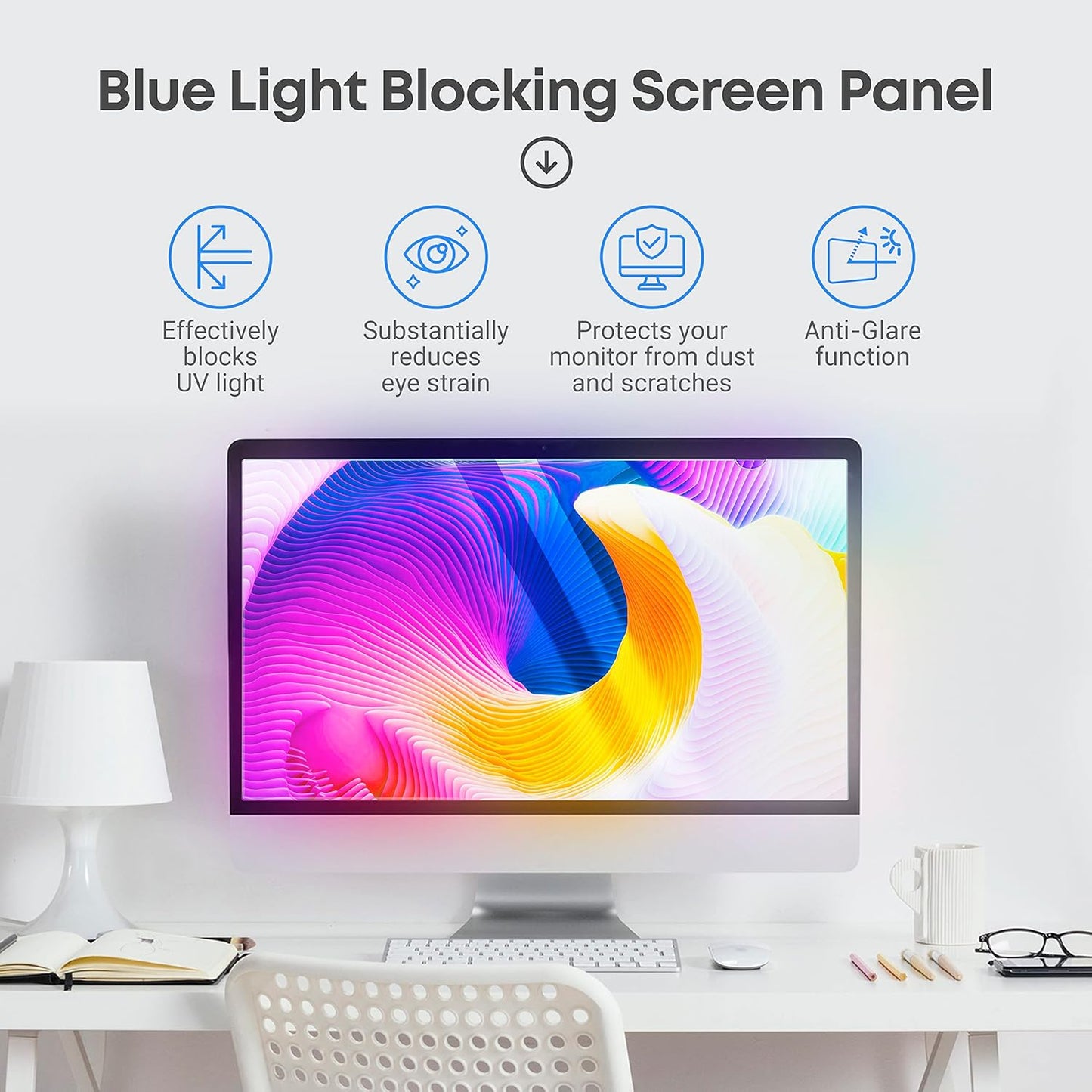 24 inch Anti-Glare Blue Light Blocking Screen Protector Panel for 16:9 Widescreen Computer Monitor and Laptop - PC Anti-UV Eye Protection Filter Film - Anti-Scratch Diagonal Frame Shield [1 Pack]