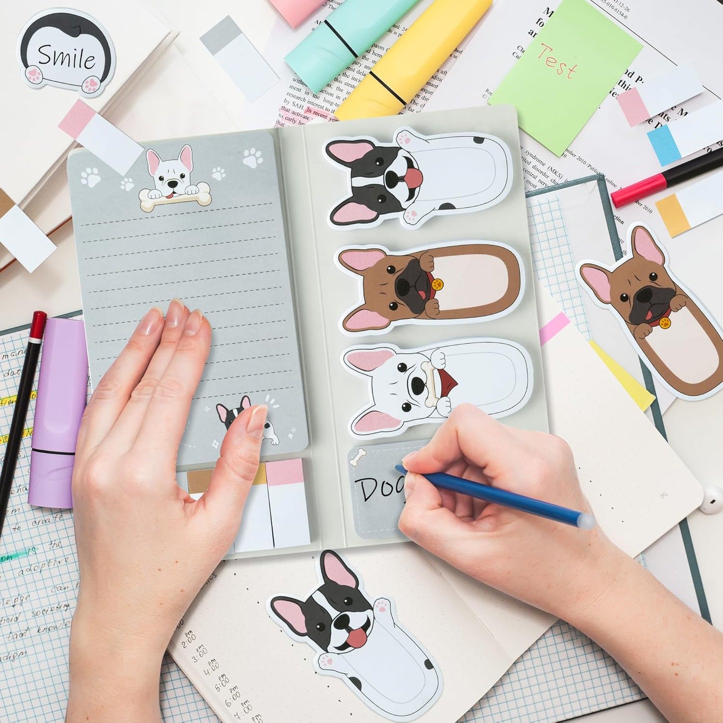 Xqumoi I Just Really Like French Bulldog Sticky Notes Set, 550 Sheets, Cartoon Bulldog Self-Stick Notes Pads Animal Divider Tabs Bundle Writing Memo Pads Page Marker Back to School Office Supplies