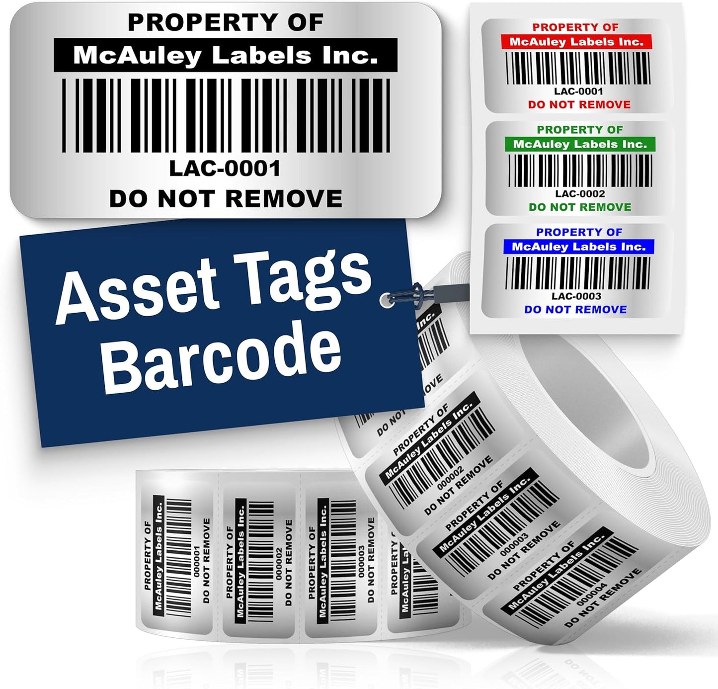 McAuley Labels Custom Asset Tags for Equipment – Numbered, Permanent, Adhesive, Metalized Silver Polyester - Barcode Label - 1.5x0.75 Inches