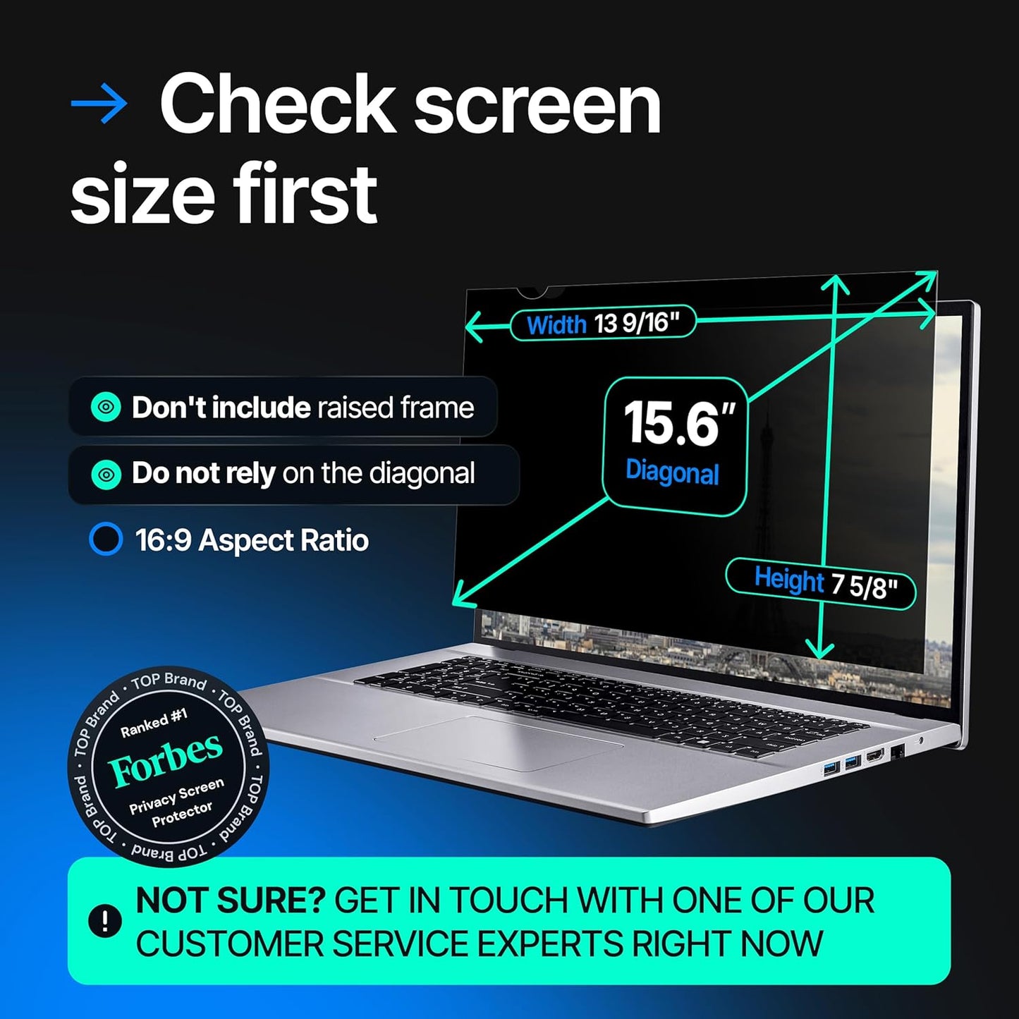 VINTEZ 15.6 Inch 16:9 Privacy Screen for Computer Monitor and Laptop - Anti Glare Protector Film Blue Light Filter Eye Protection - Computer Screen Privacy Shield, [1 Pack]
