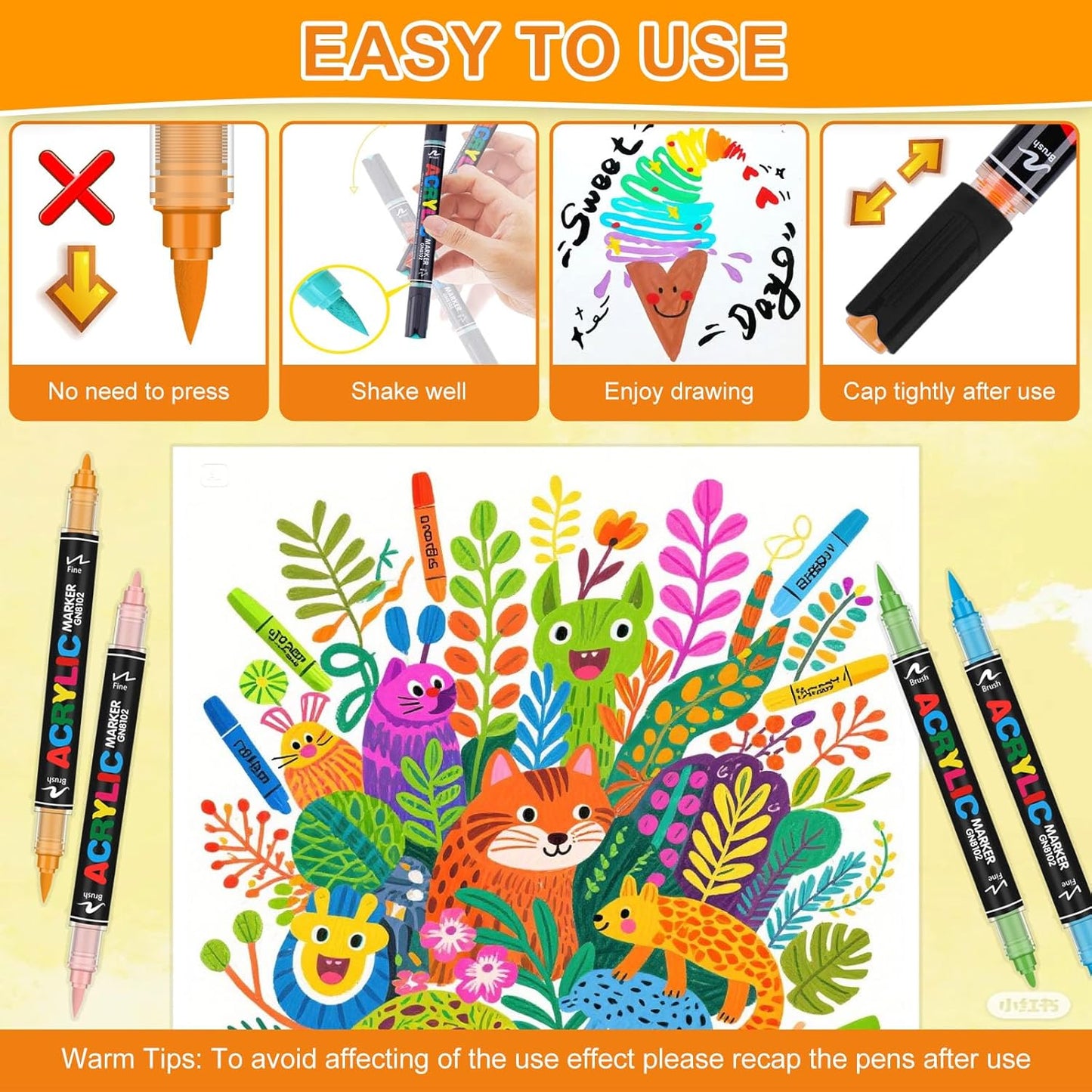60 Colors Dual Tip Acrylic Paint Pens, 0.5-5MM Brush Tip & 1 MM Fine Tip Acrylic Paint Markers for Stone, Glass, Canvas, Rocks, Wood & More – Vibrant paint Markers and PAINT PENS for Crafting & DIY