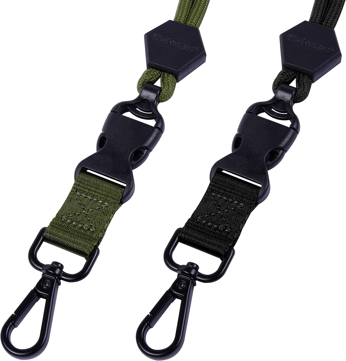 Wisdompro 2 Pack of 23 inch Durable Round Cord Heavy Duty Lanyard with Safety Breakaway Buckle, Detachable Buckle and Metal Hook for ID Card Badge Holder and Keys - Black and Army Green