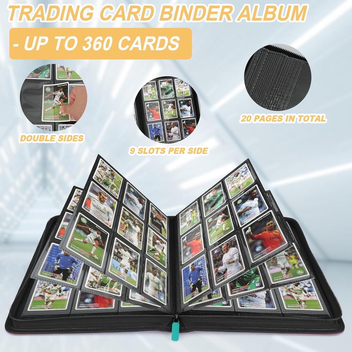 Trading Card Binder 9 Pocket, GERMUN PU Cover Card Binder for 360 Cards, Premium Trading Card Holder Folders, Double Sided Pocket Card Album for MTG, TCG (LAKEBLUE)