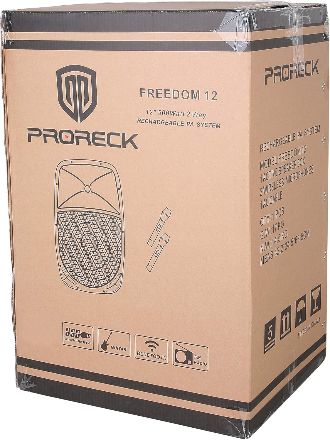PRORECK Freedom 12 Portable Wireless 12-Inch 500 Watt Powered Dj/PA Speaker Rechargeable Karaoke System with Bluetooth/USB Drive Read/SD Card Reader/FM/Remote Control/Wireless Microphone