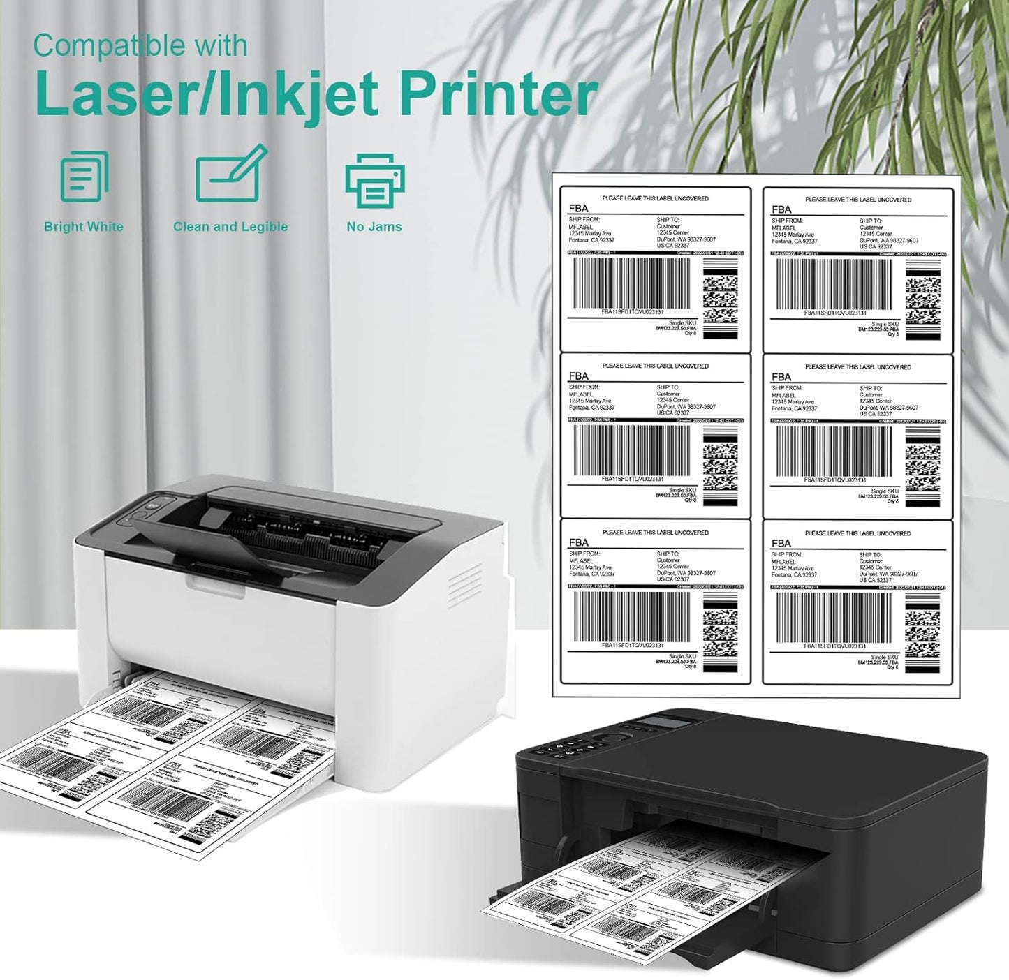 MFLABEL 3-1/3" x 4" Shipping Address Labels, FBA Labels, 6-UP Sticker Labels, White Shipping Labels, Easy to Peel, Address Labels for Laser/Ink Jet Printer, 6 Per Page (300 Labels, 50 Sheets)