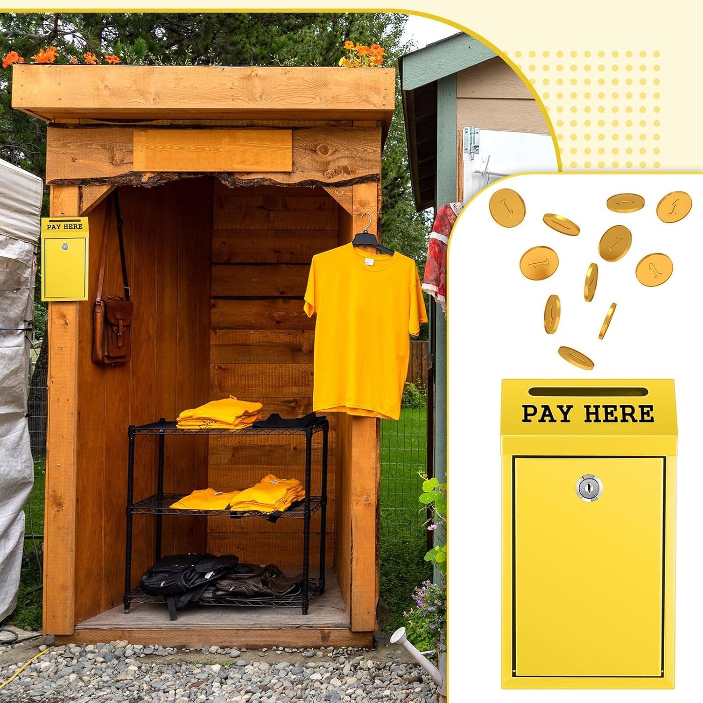 Safe Cash Box Money Collection Metal Donation Box with Lock Wall Mount Pre Drilled Mailbox Delivery Ballot for Home Office Outdoor Self Serve Stand(Yellow,10.2 x 5.7 x 2.8 Inch)