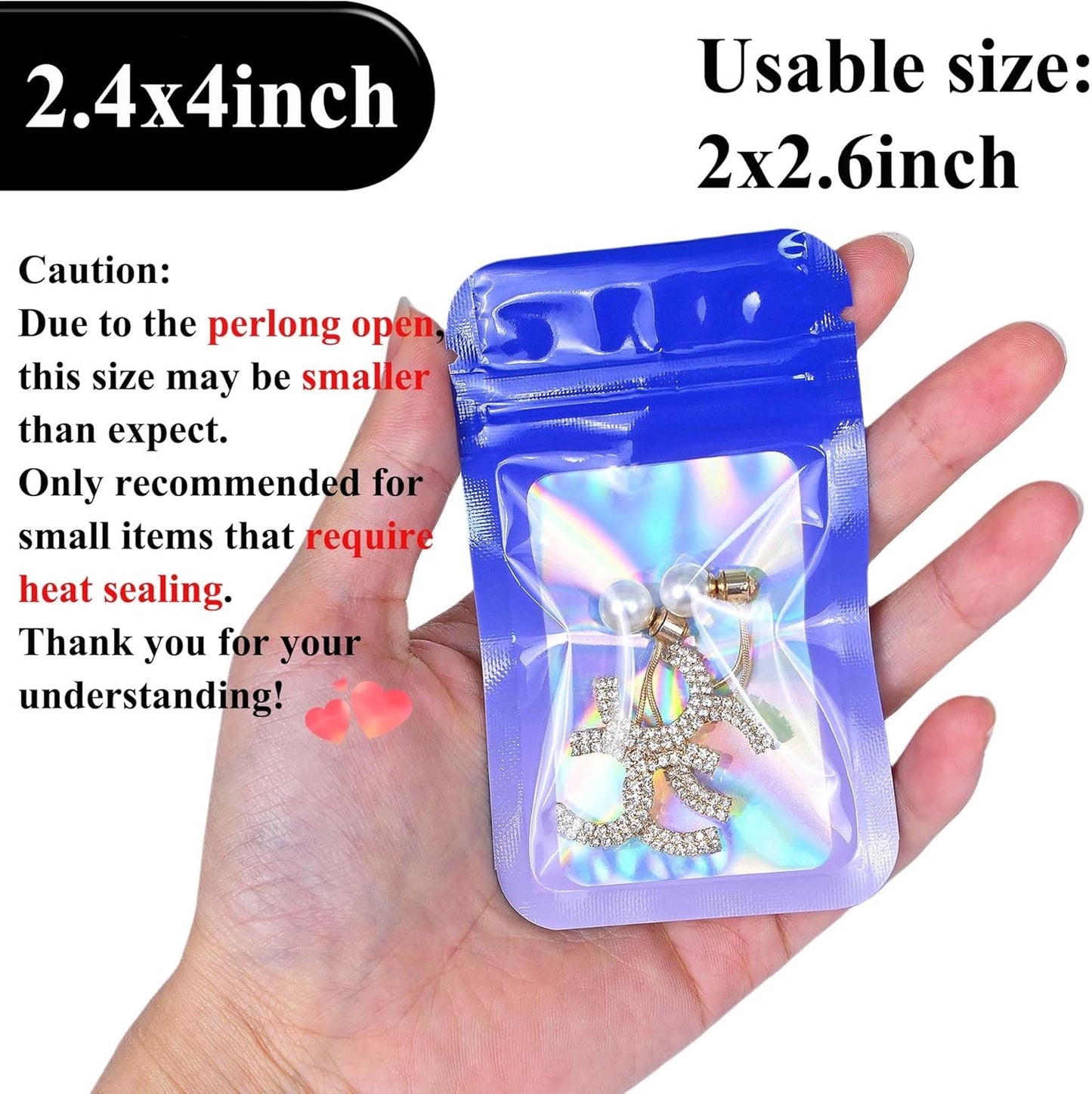 Resealable Mylar Pouch Pen Bags Great for Office Home Party Favor Food Storage Cookies Sample Jewelry Snack (100PCS, Purple and Blue Color, 2.4 x 4 inch)