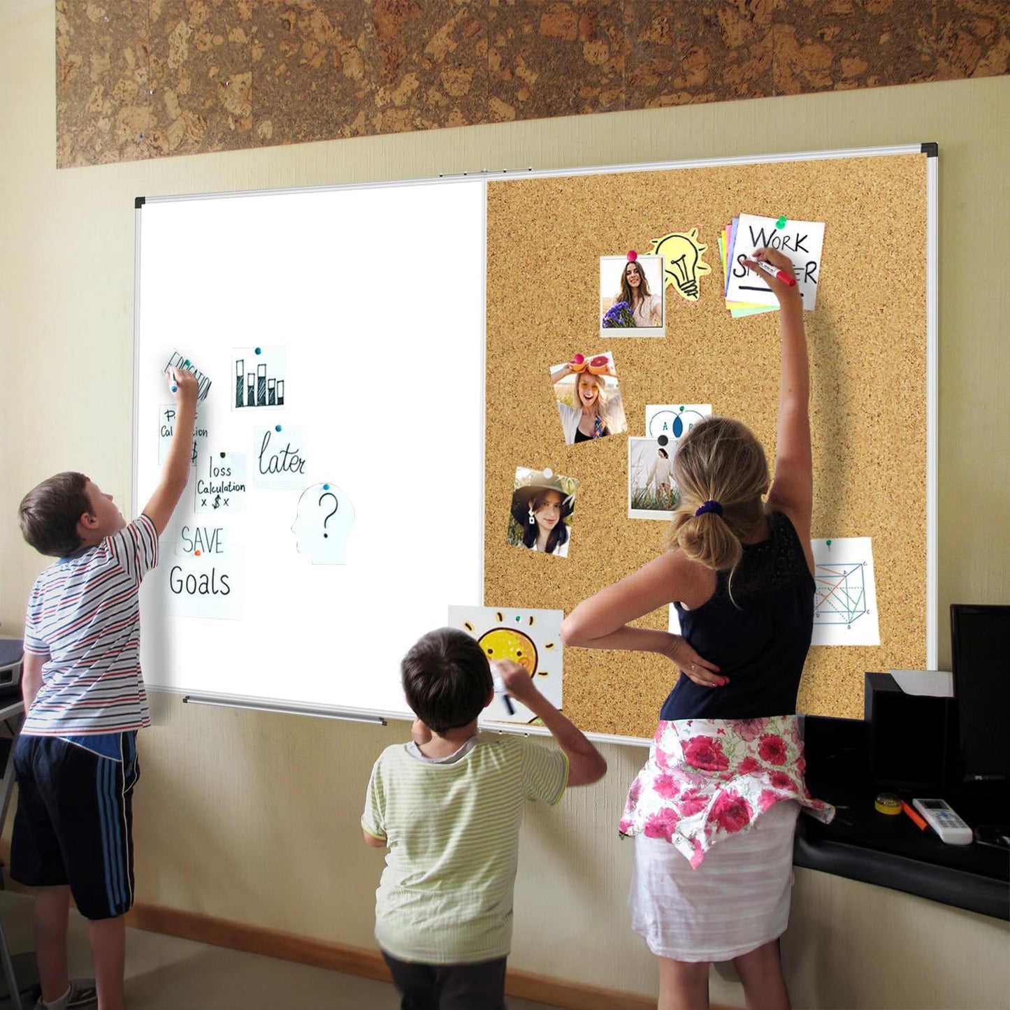 XBoard Extra Large Magnetic White Board and Bulletin Corkboard Combination, 72 x 40 Inch Foldable Dry Erase & Cork Combo Board for Wall with Aluminum Frame, 6' x 3' Notice Memo Board Pin Vision Board