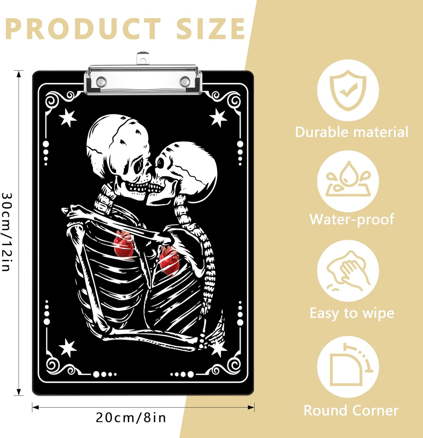 Skull Valentine's Day Plastic Clipboards,Decorative Plastic Acrylic Clipboard for Teacher Social Worker Students Office Supplies 8 * 12