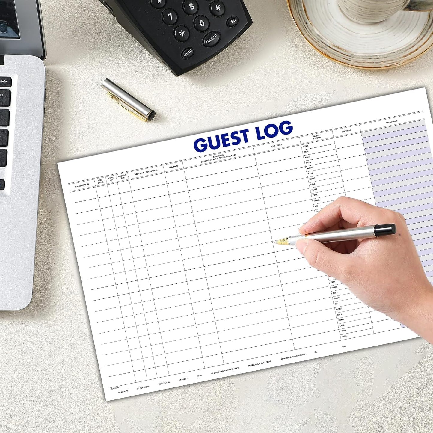 Professional Guest Log Book - Efficiently Track Potential Customers and Follow-Up - Ideal for Automotive Dealerships, Repair Shops, and Service Centers - 17" × 11" - 100 Sheets Per Pad - Pack of 2