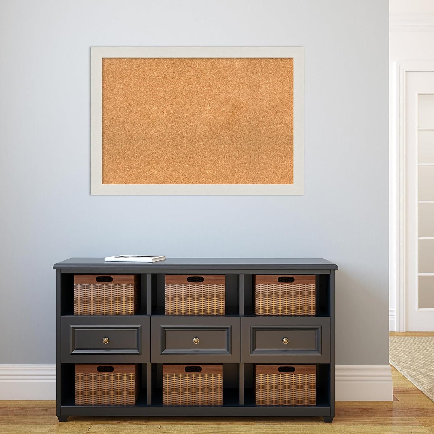 Amanti Art Natural Cork Board for Wall, 27x39 Vision Board with White Frame, Large Corkboard Office Decor for Home Organization, Country Rustic Corkboard Pinboard to Display Items for Home