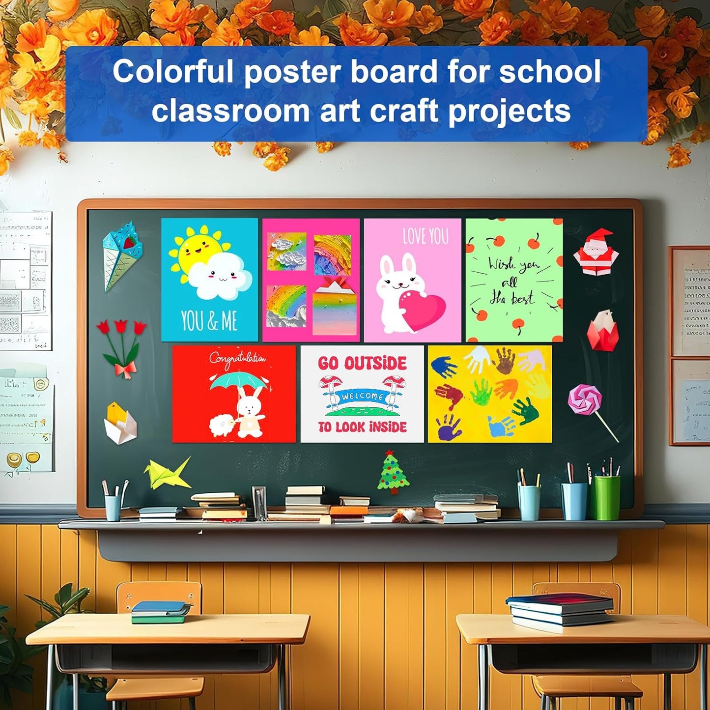 10 Pcs Poster Board Colorful Paper 14x18, ROOKEA Vision Boards Bulk Blank Graphic Display Posterboard Card Paper for Kids School Classroom Arts Craft Projects Drawing Scrapbooking