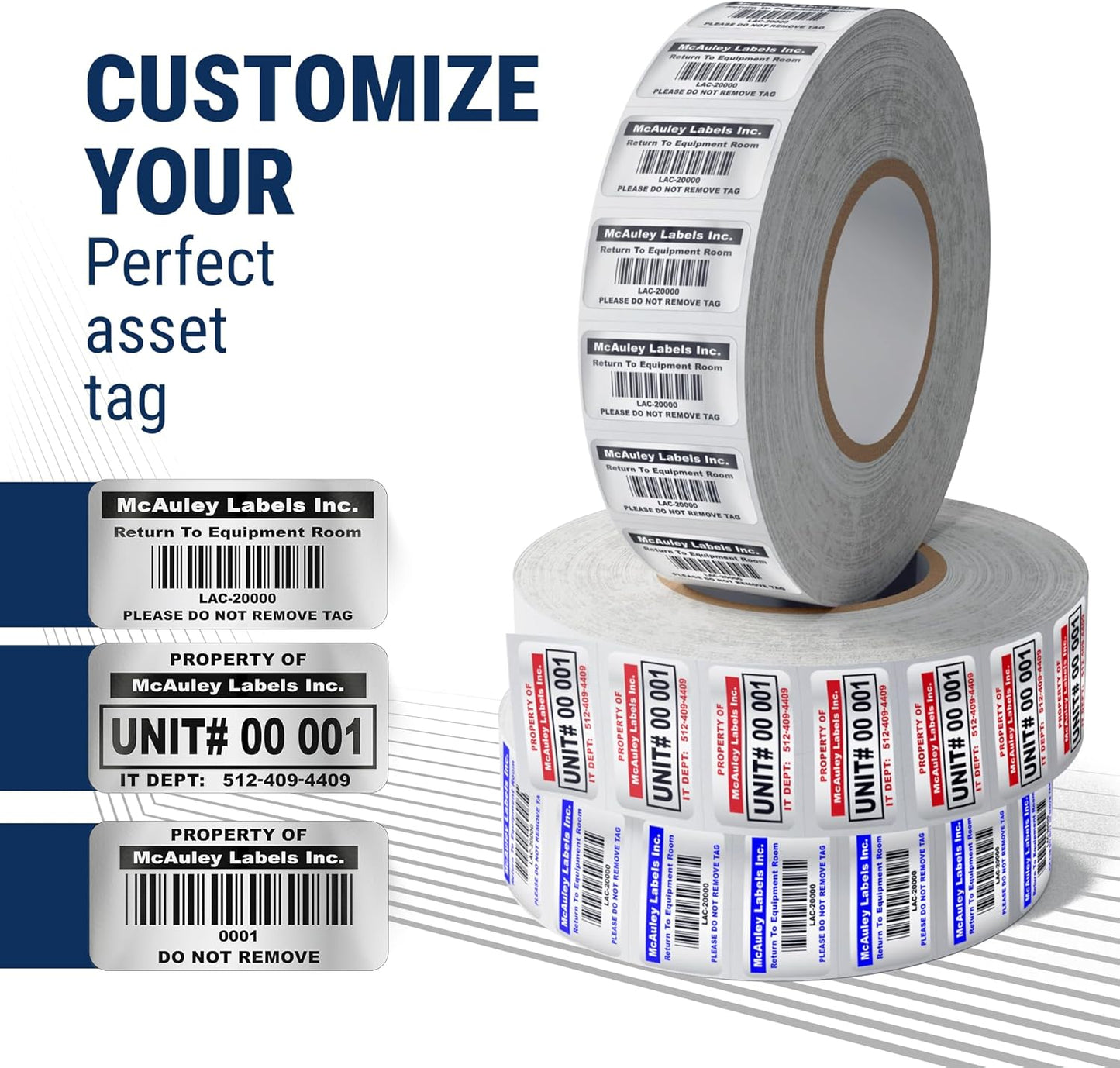 McAuley Labels Custom Asset Tags for Equipment – Numbered, Permanent, Adhesive, Metalized Silver Polyester - ID Label - 1.5x0.75 Inches