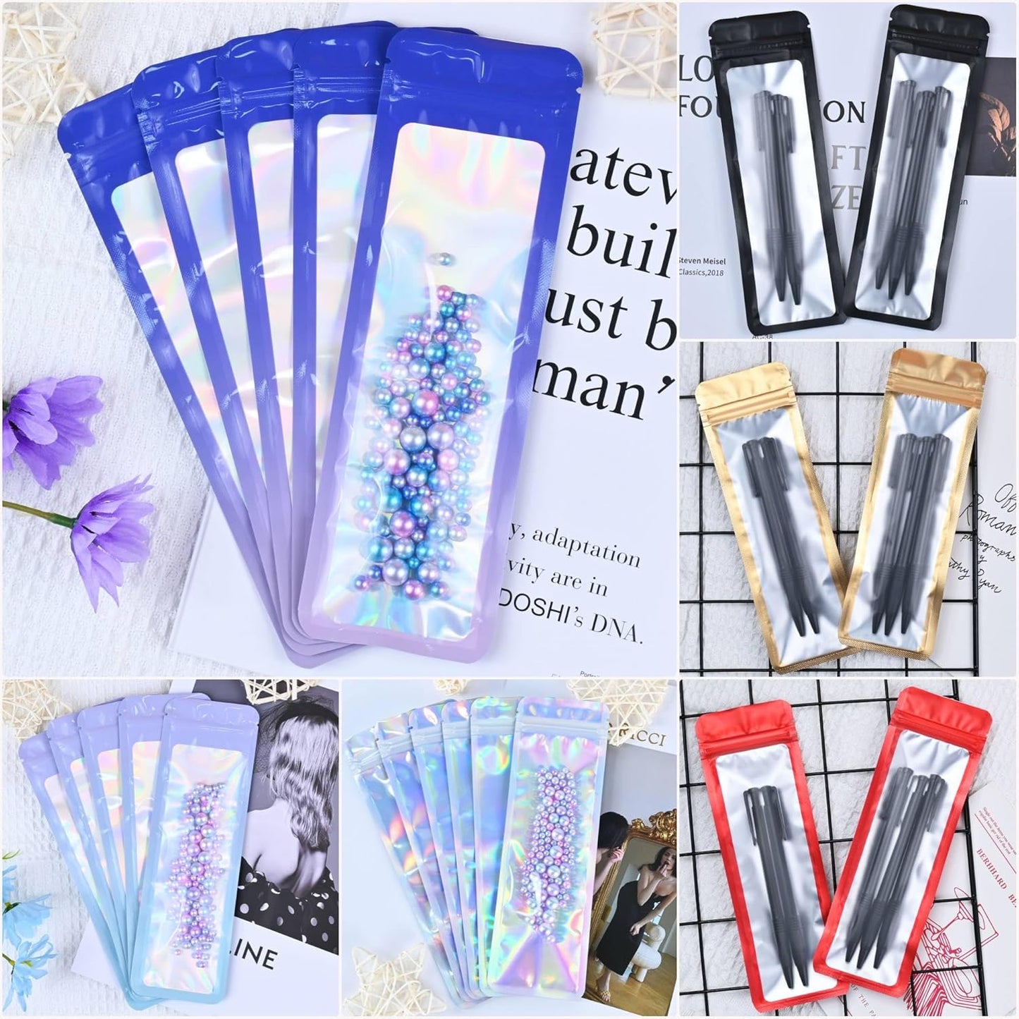 Resealable Mylar Pouch Bag Great for Office Home Party Favor Food Storage (100PCS, White Color, 2.7 x 9 inch)
