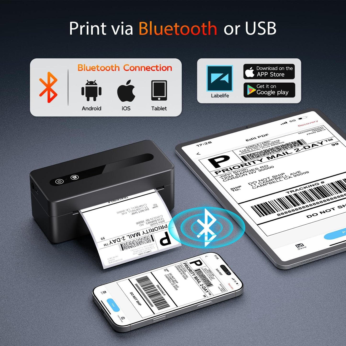 Thermal Shipping Label Printer 4X6 Upgraded, 2025 New Version Bluetooth Label Printer for Small Business and Package, Support iOS, Android, Windows, Mac, Compatible with Amazon, Shopify, USPS