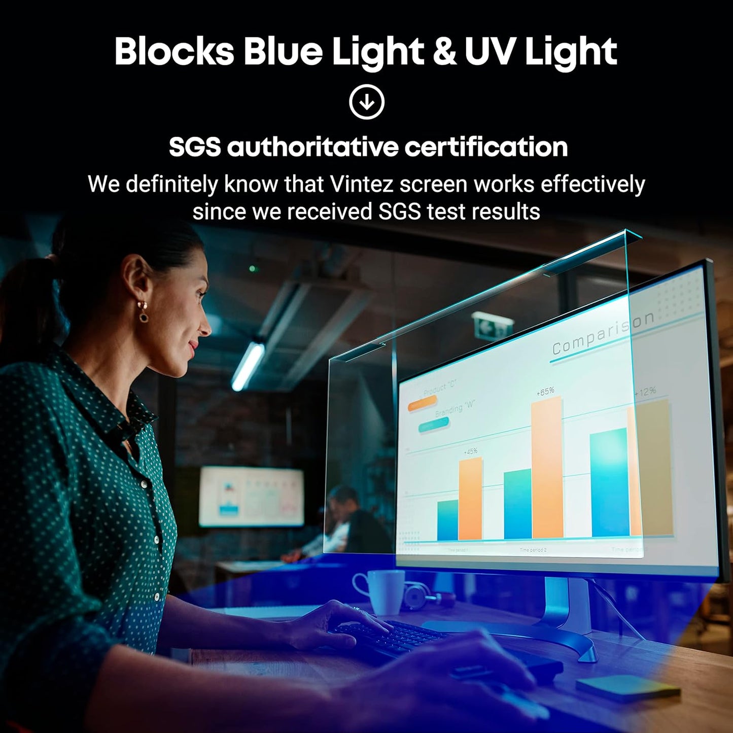 VINTEZ Blue Light Screen Protector for 27 Inch Computer Monitor and Laptop – Anti-UV Blue Light Blocking Film for Desktop PC, Eye Protection Filter, 24" x 14", 1 Pack