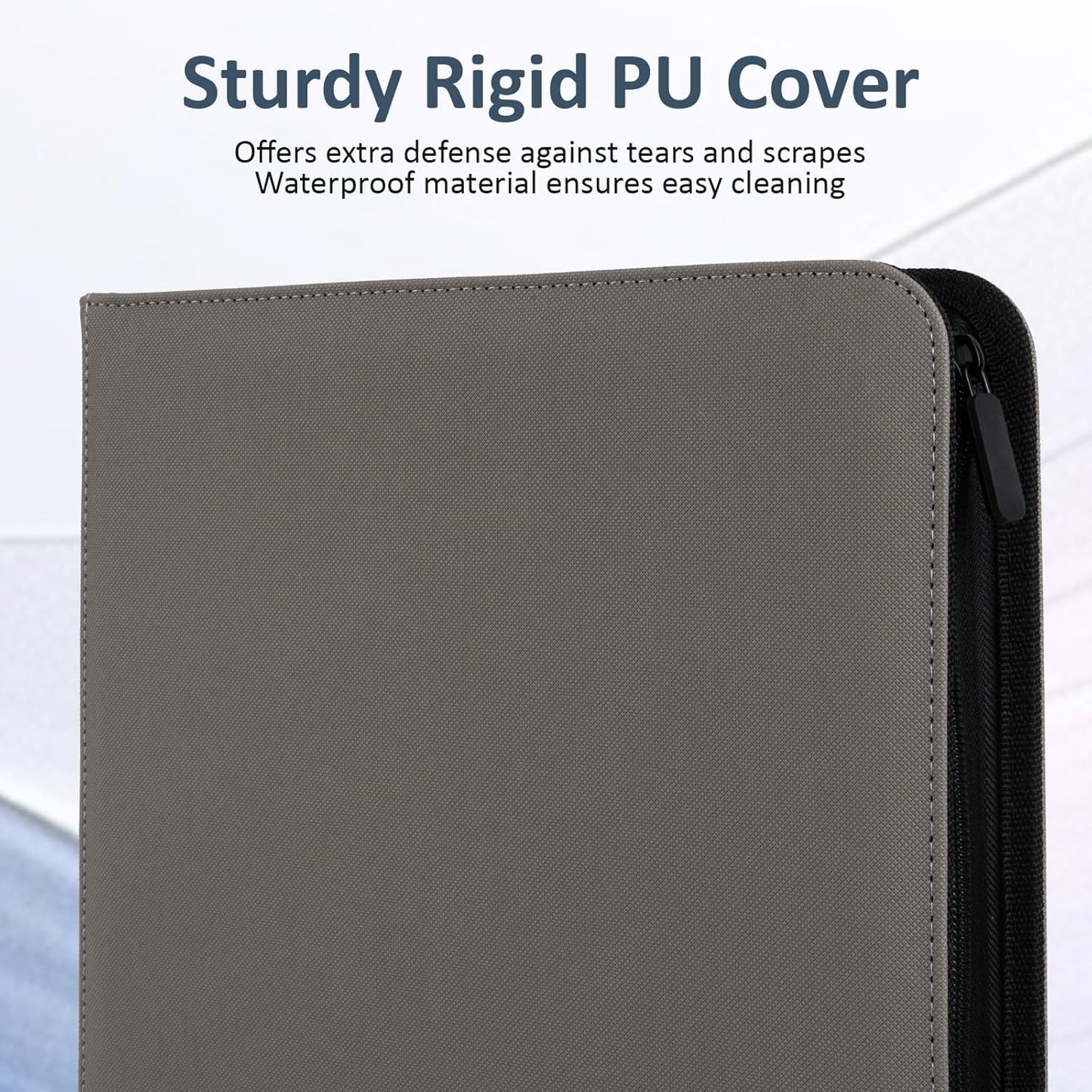 Trading Card Binder 9 Pocket with Zipper, Fvxldcz PU Cover Card Collection Binder 540 Cards Sleek Side-Loading Card Album, Sturdy Card Collection Folder for TCG, MTG, Yugioh, Sport Cards (Gray)