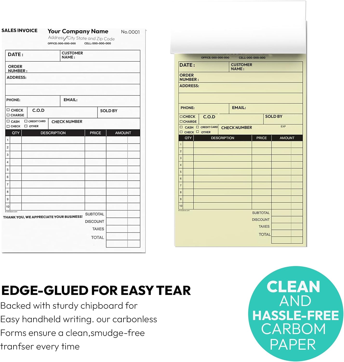 Custom 8.5" X 11" Invoice Receipt Book, Carbonless NCR Invoice Book in 2-Part Duplicate Receipts, Estimates, Purchase Orders, Sales Orders, Price Forms with Your Company/Business Name