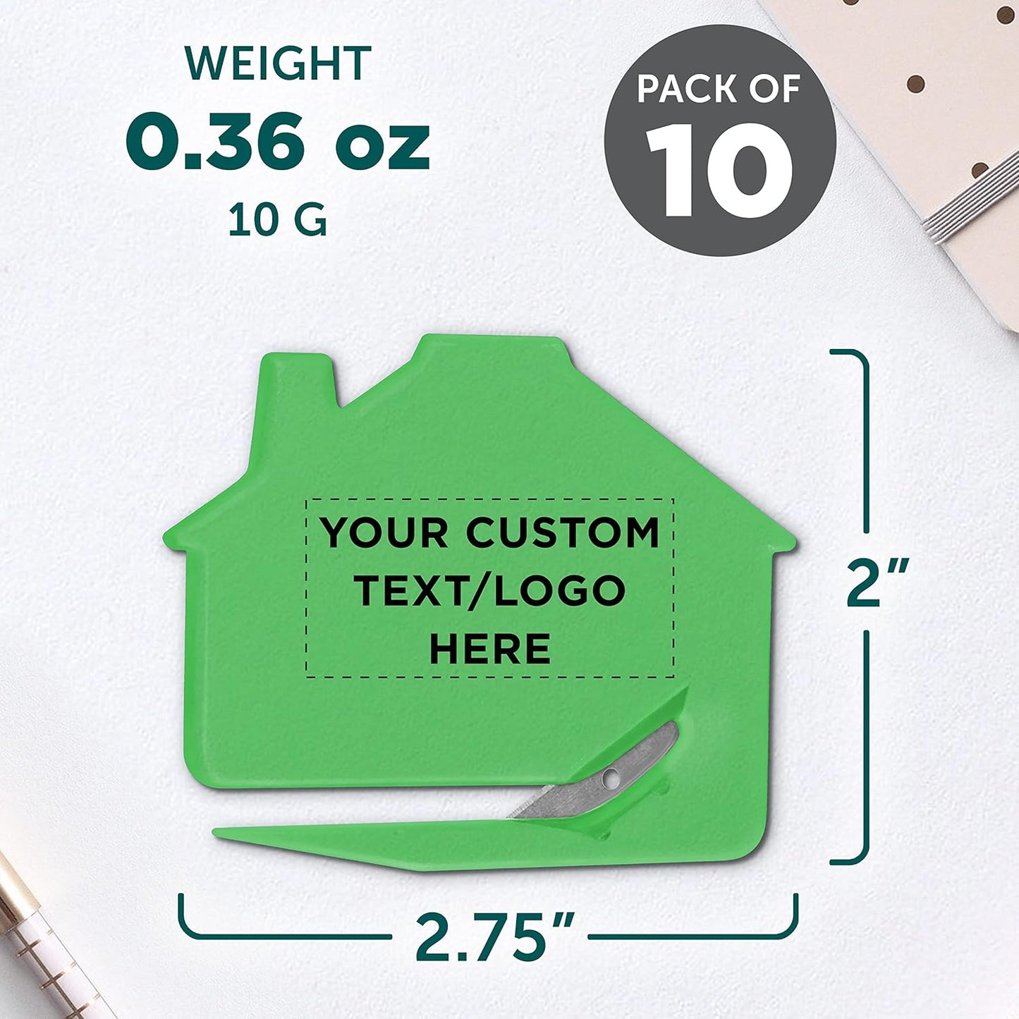 Custom House Letter Openers Set of 10, Personalized Bulk Pack - Perfect for Home or Office - TGreen