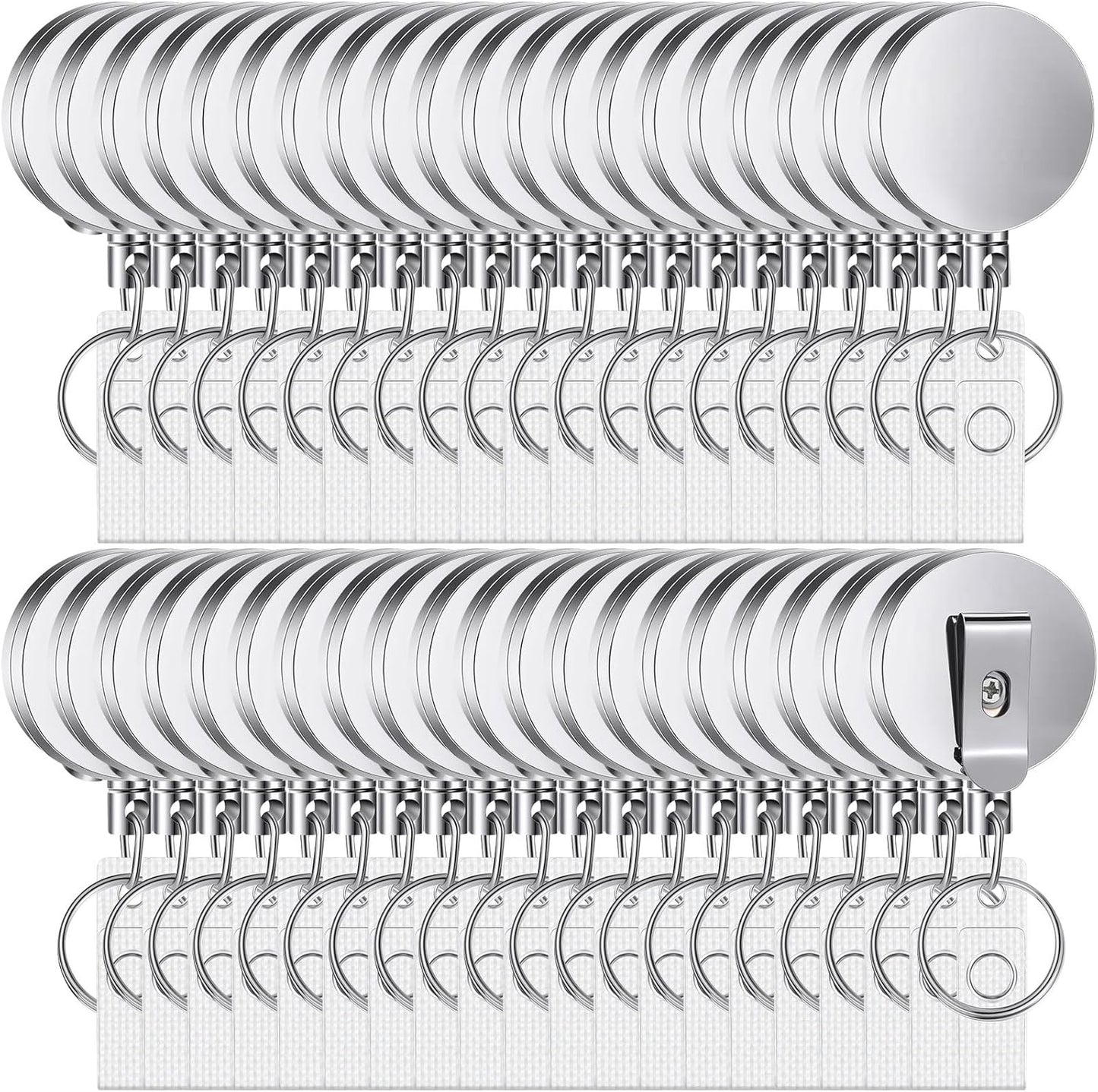 Leelosp 40 Pack Heavy Duty Retractable Badge Holder Reel Metal ID Badge Holder with Belt Clip Keyring Retractable Clip Bulk Card for Work Employee Doctor Nurse Gifts (Glossy Silver)
