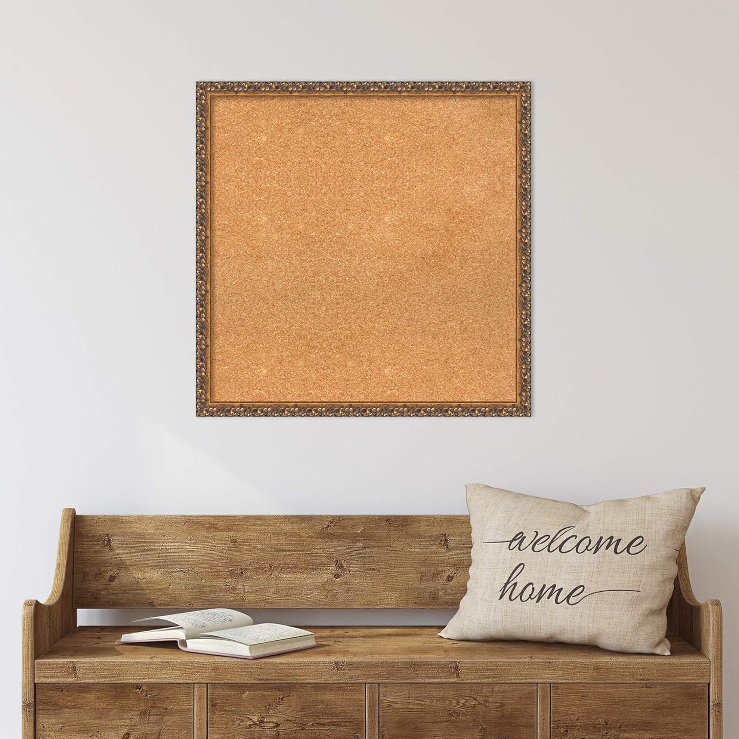 Amanti Art Natural Cork Board for Wall, 26x26 Vision Board with Bronze Frame, Medium Corkboard Office Decor for Home Organization, Traditional Corkboard Pinboard to Display Items for Home