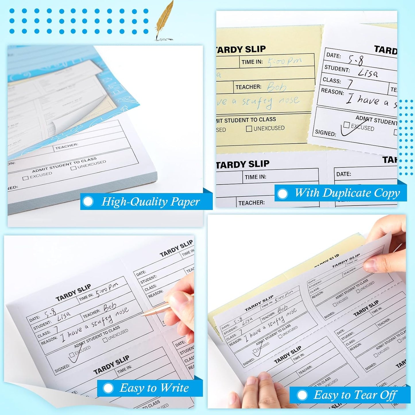 gisgfim Tardy Slip Book with Carbonless Duplicates in Easy Removal Fold and Tear Tardy Slips Per Book Register Copy Notebook for Student Late Arrivals School Supplies Teacher 400 Pcs/Pad (4 Pads)