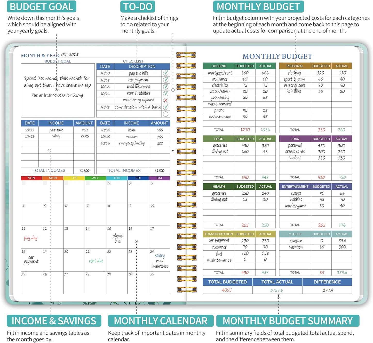 Monthly Budget Planner - 14 Months Hardcover Undated Financial Planner Organizer Budget Book with Expense and Debt Tracker Notebook to Manage Your Money Effectively, Bill Organizer