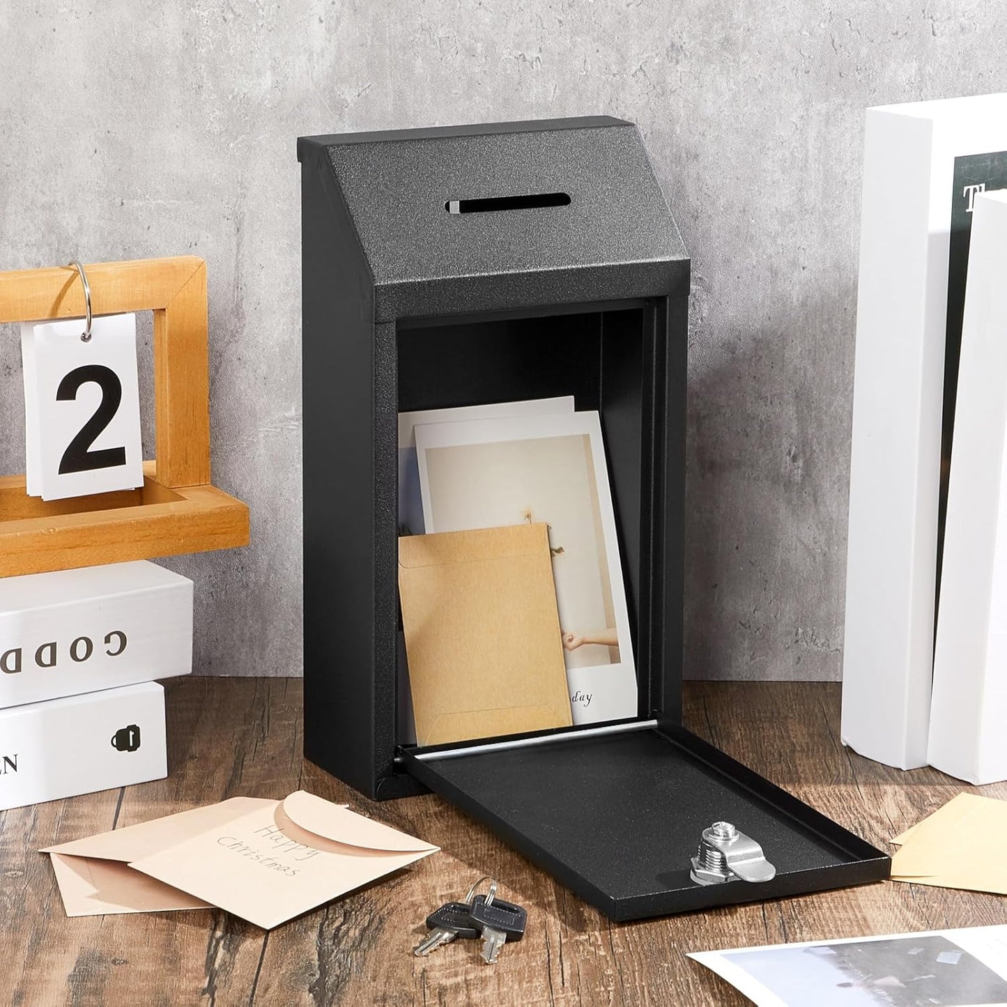 Metal Donation Cash Box Collection Safe Suggestion Box with Lock Wall Mounted Mailbox Delivery Ballot Container for Home Office Outdoor Door