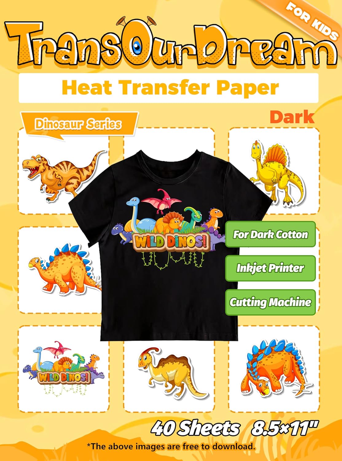 TransOurDream Dark Heat Transfer Paper for Inkjet Printer (40 Sheets, 8.5x11") Iron on Transfers for Dark Fabric, Printable Heat Transfer Vinyl for T Shirts, Stretchable & Washable