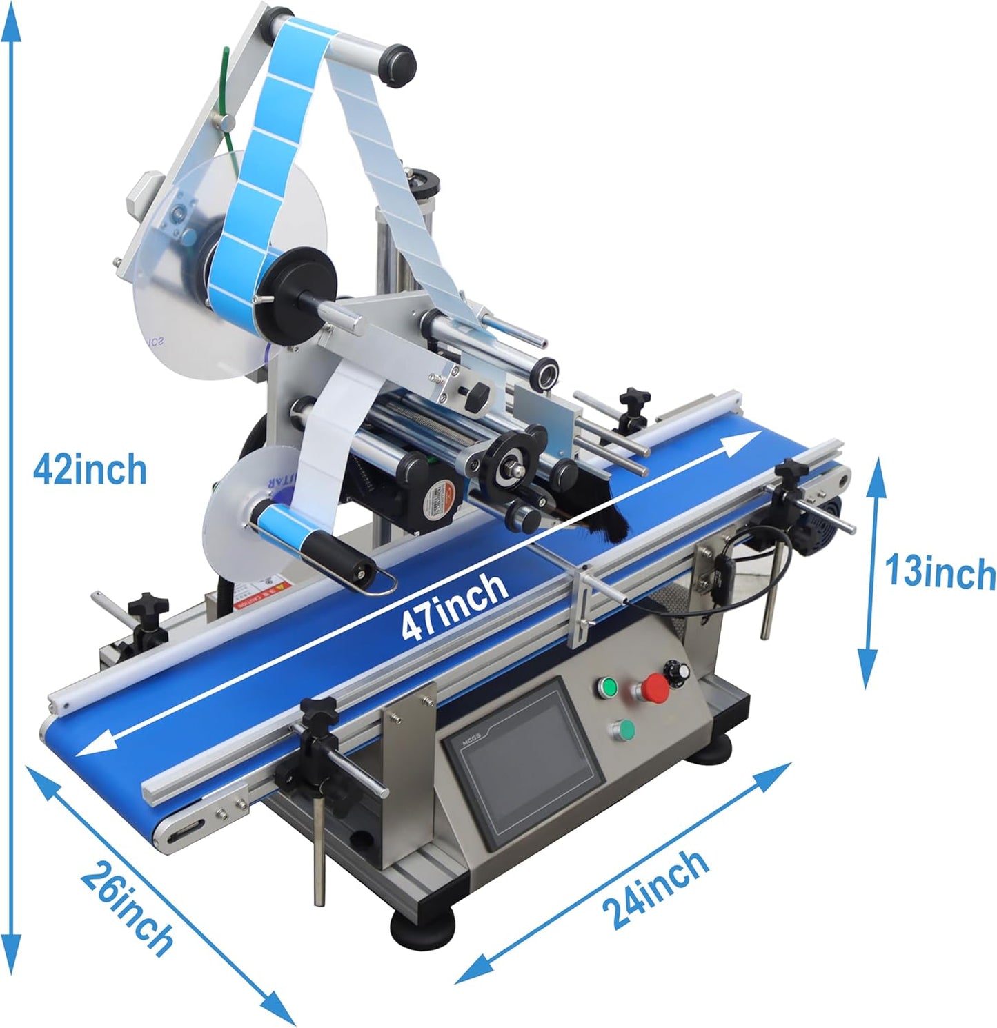 TECHTONGDA Automatic Flat Labeling Machine with Conveyor Label Tape Label Dispenser Width 1.57-5.9inch Label Length 0.78-7.08inch