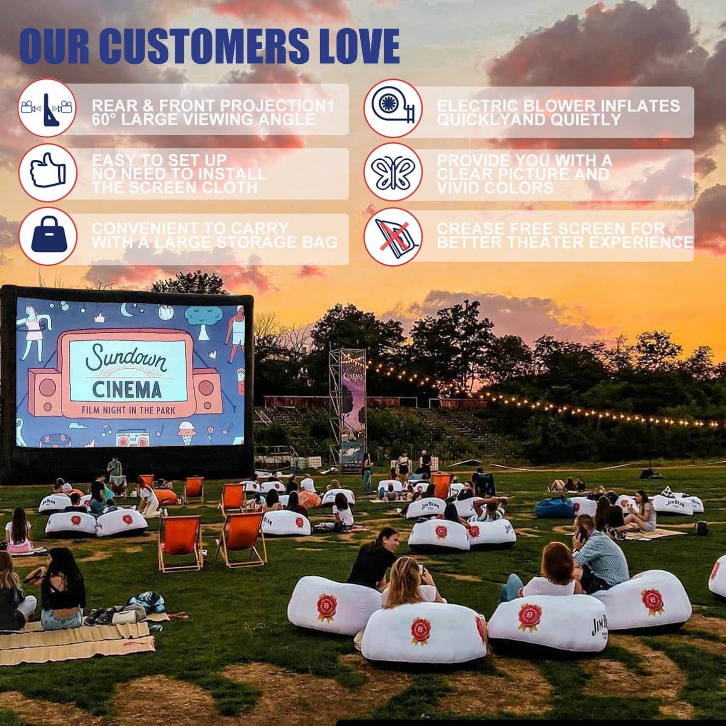 CZGBRO Inflatable Projector Screen - 20FT Outdoor Movie Screen Blow Up for Movie Parties Backyard Outside with Air Blower and Carry Bag, Front and Rear Projection