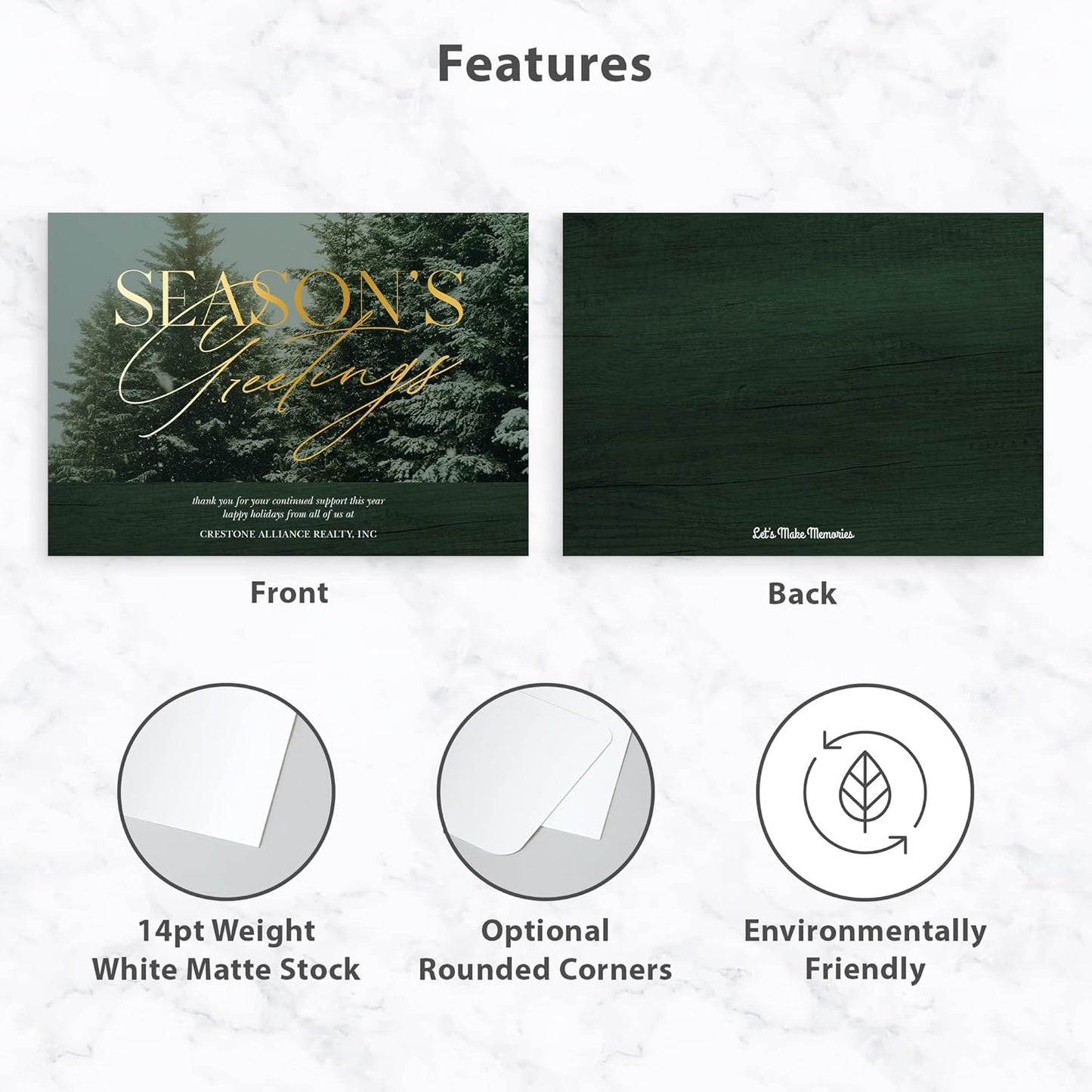Let's Make Memories Personalized Business Christmas Cards with Envelopes - Premium Quality - 5x7-2025 Holiday Cards & White Envelopes - Snowy Pines - 125 ct