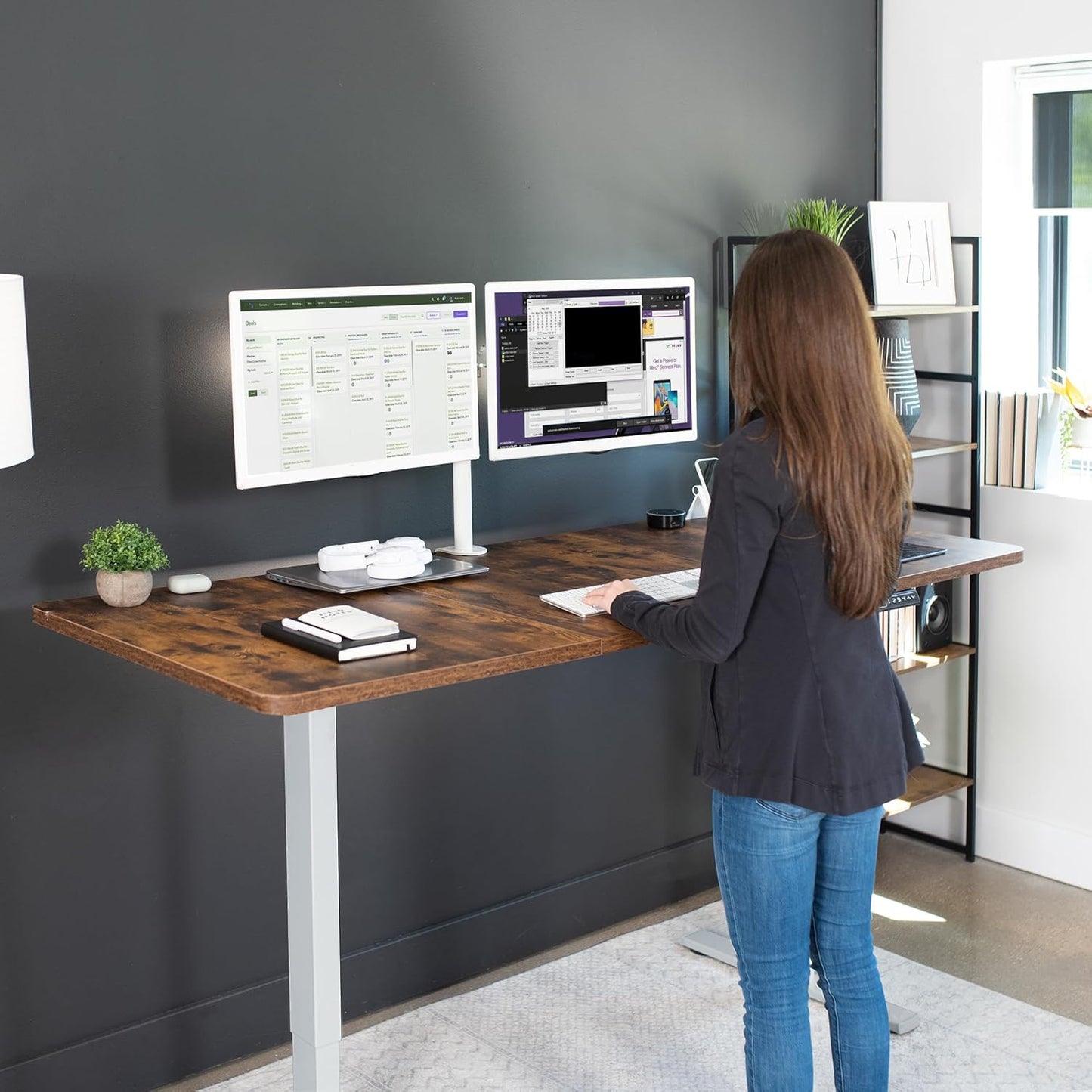 VIVO Electric 71 x 30 in Rustic Standing Desk, Memory Height Adjustment, 1B Series, Vintage Brown Top Gray Frame, DESK-KIT-1G7N