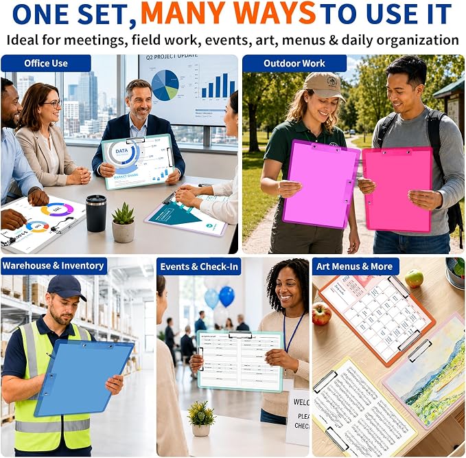 20 Pack 11 x 17 in Plastic Clipboards 20 Colors, Dual Clip Landscape | Portable - Image 7